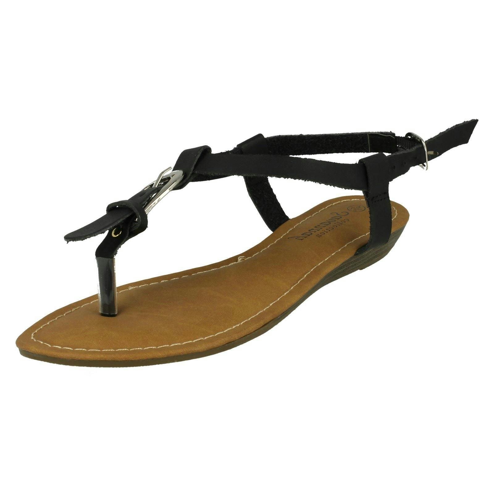 Savannah Women's Black Wedge Toe Post Sandals - Uk 5