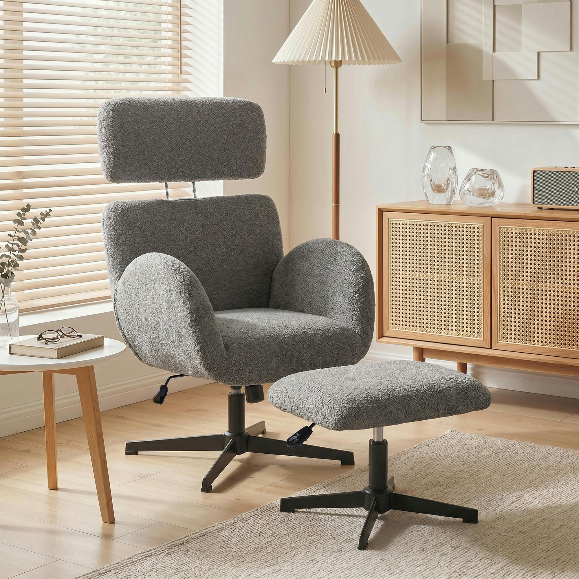 Homcom Grey Swivel Armchair With Footstool, Rocking Accent Chair