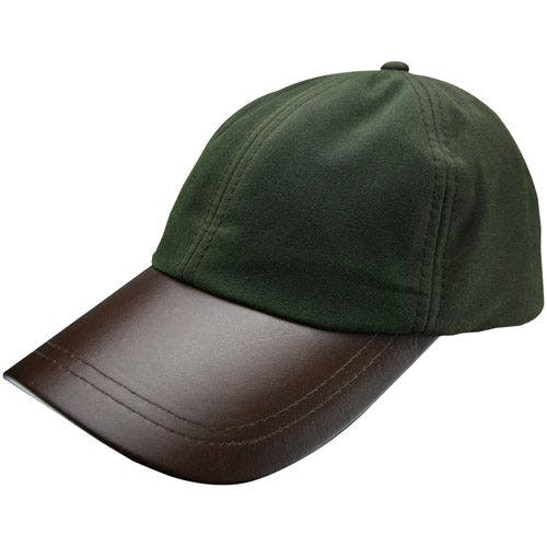Coolandnew Black/Brown Leather Skip Wax Baseball Cap - Olive
