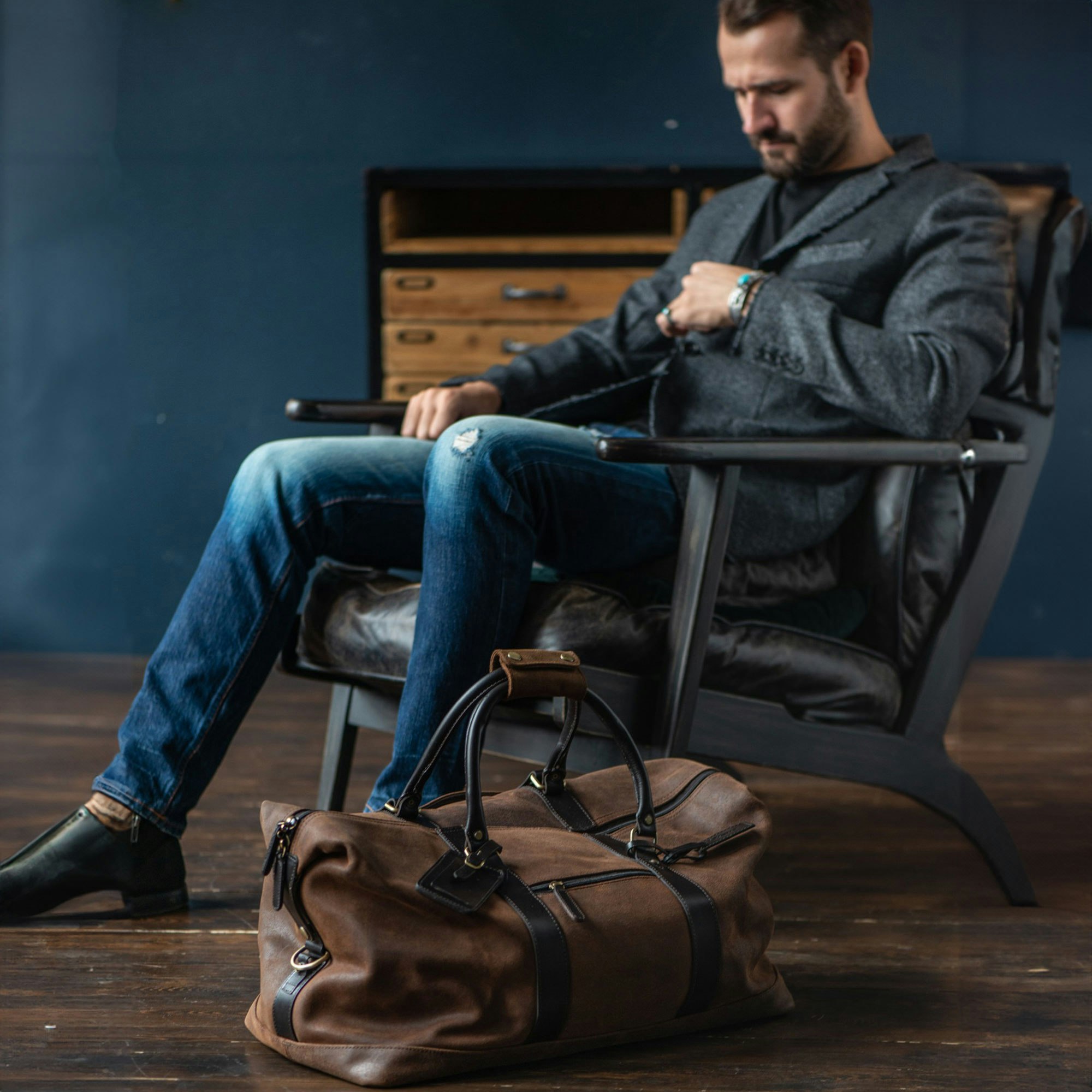 Ashwood Brown Large Vintage Leather Travel Holdall: Marcus - One Size - Leather - Oily