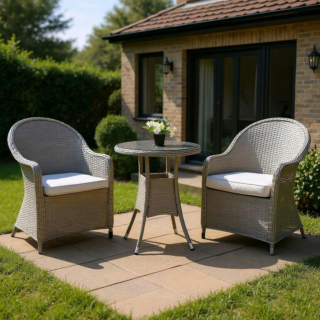 Rackhams Sorrento 3-Piece Rattan Bistro Aluminium 2-Seater Garden Dining Set With Table & Chairs