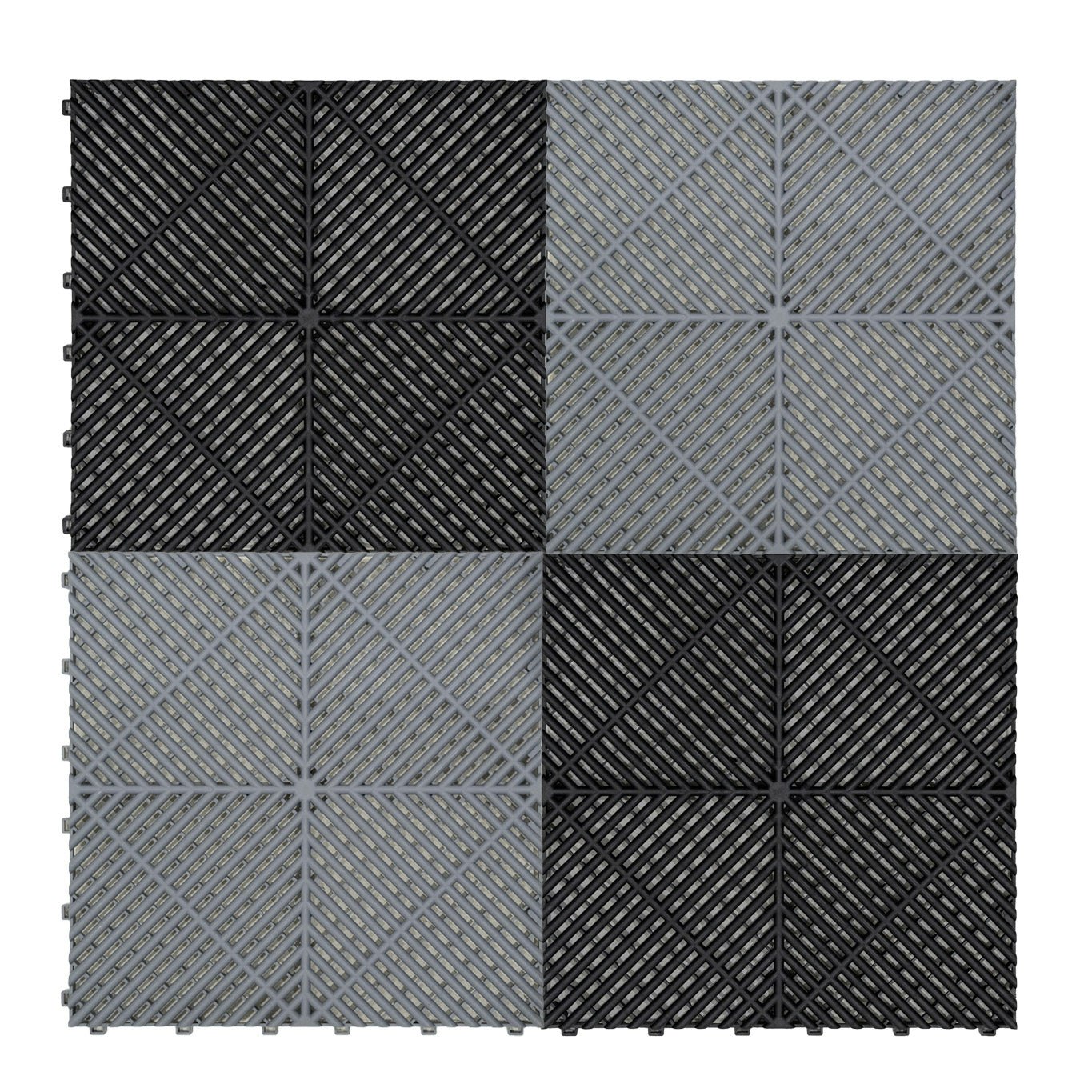 Rackhams Black/Grey Vented Garage Floor Tiles With Edges – 120 & 120