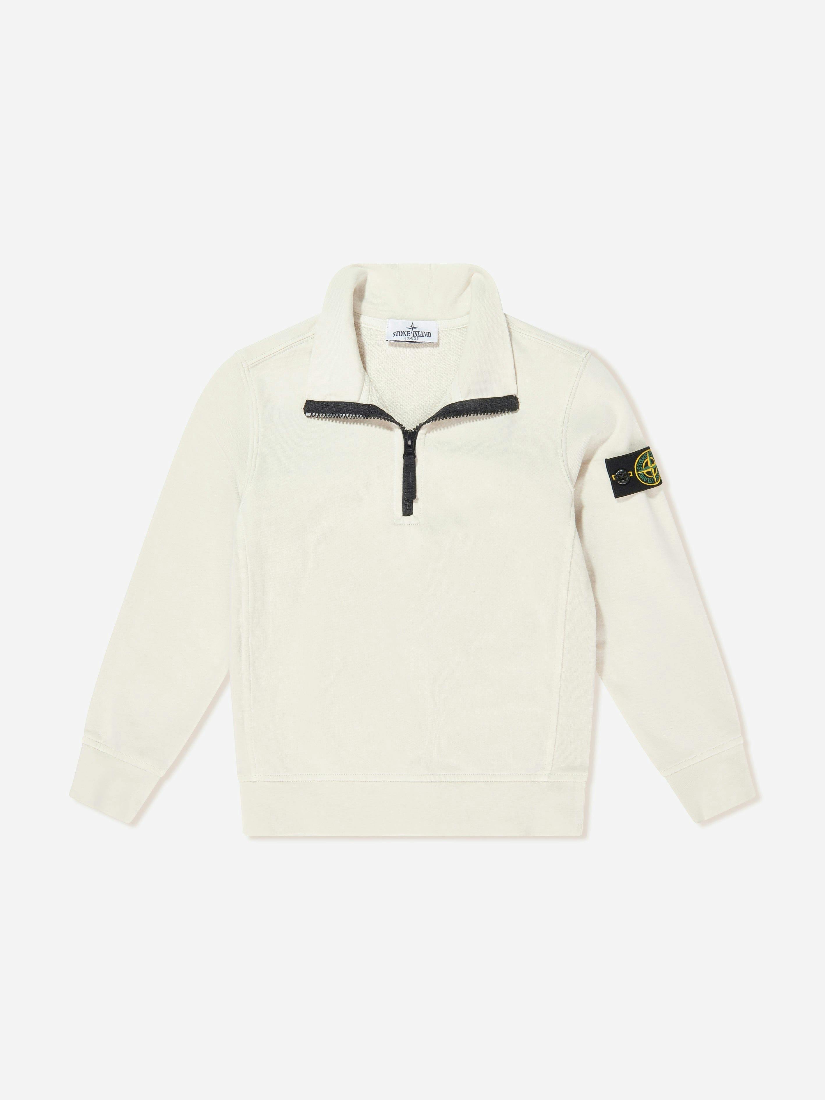Stone Island Boys Ivory Junior Half Zip Sweatshirt In - 6 Yrs