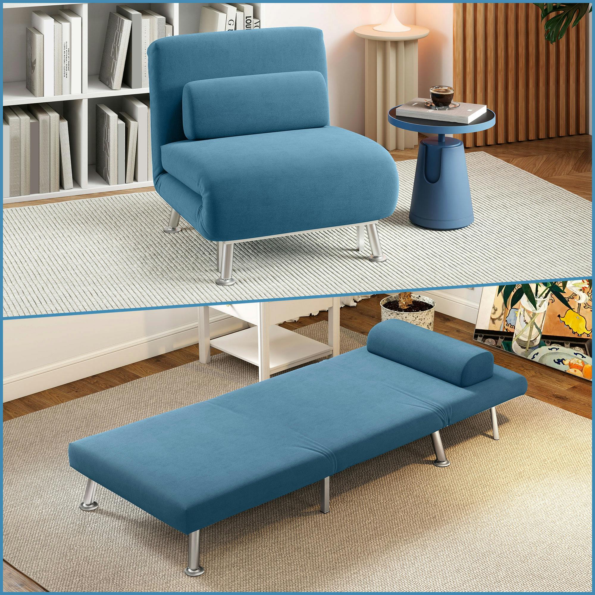 Homcom Blue Folding 5 Position Convertible Sleeper Chair Sofa Bed - Velvet