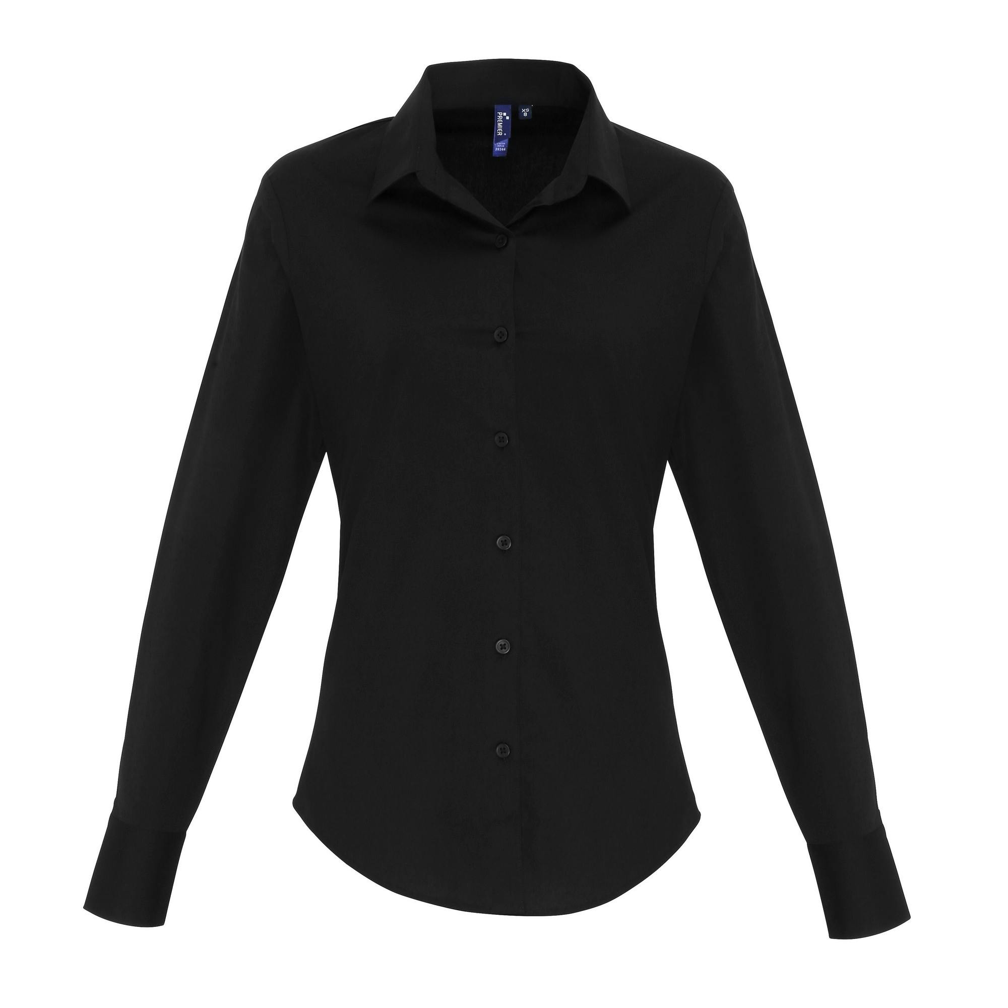 Premier Womens/Ladies Stretch Fit Poplin Long Sleeve Blouse (Black) - Size Small - Image 3