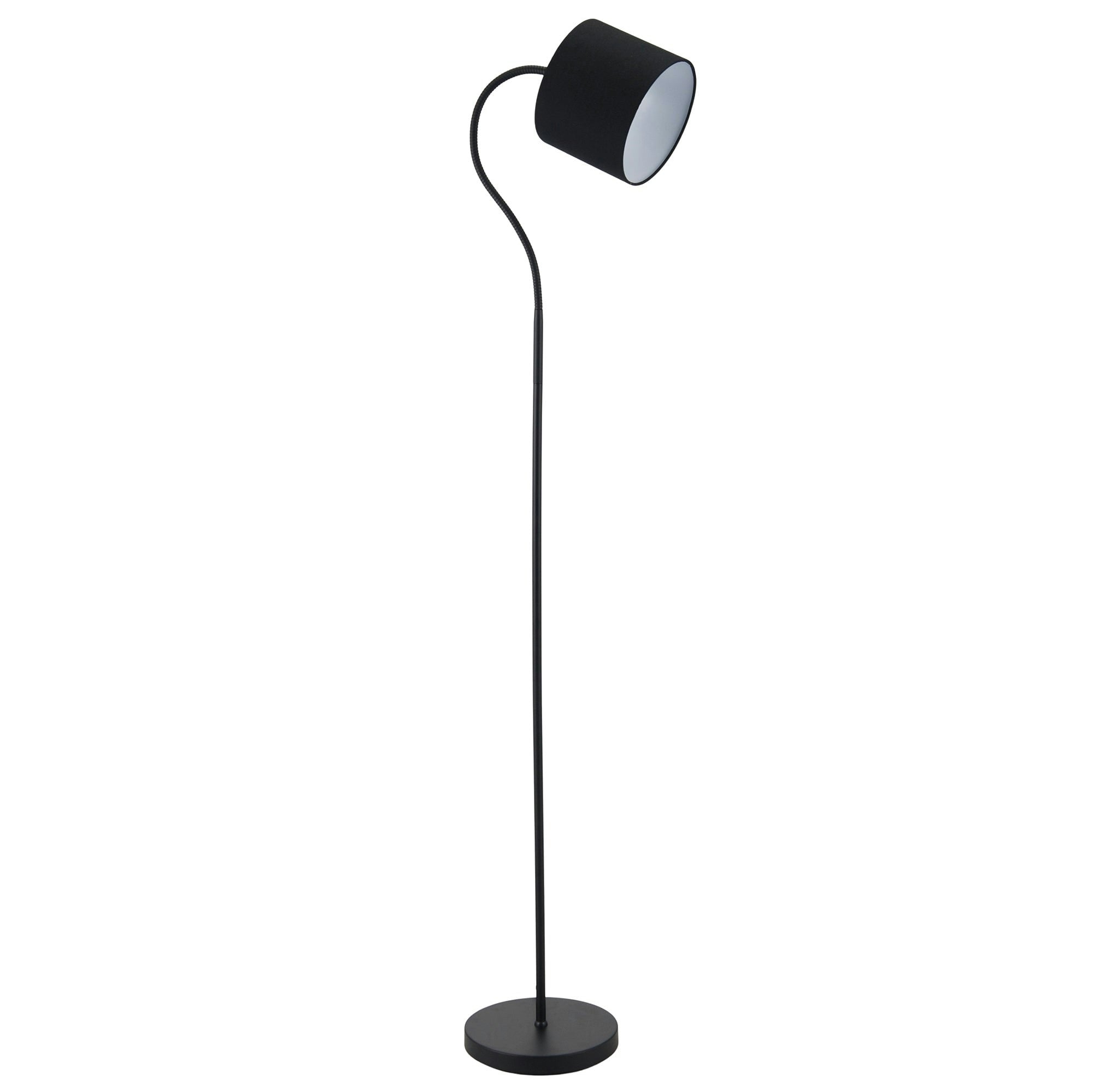 Rackhams Black Traditional Matte Floor Lamp With Adjustable Cotton Fabric Shade