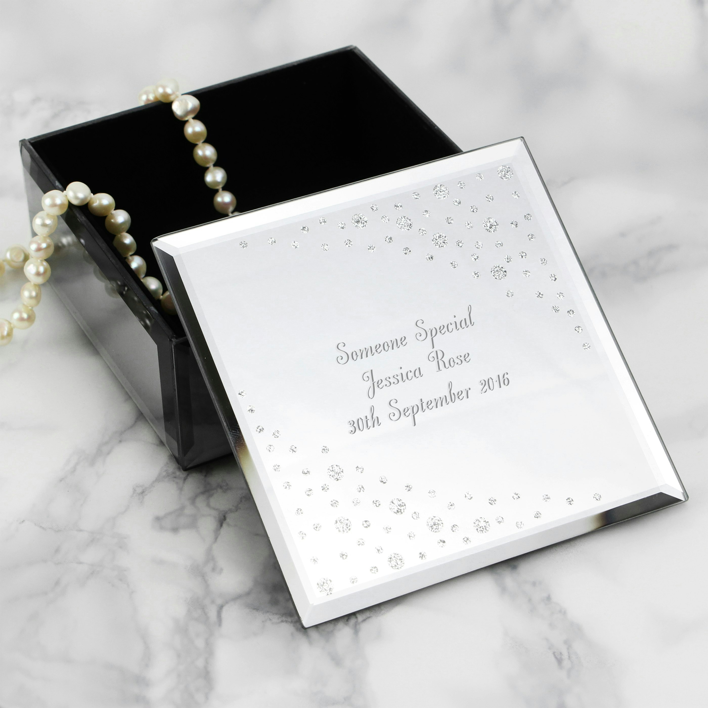 Personalised Memento Company Black Personalised Any Message Diamante Glass Trinket Box
