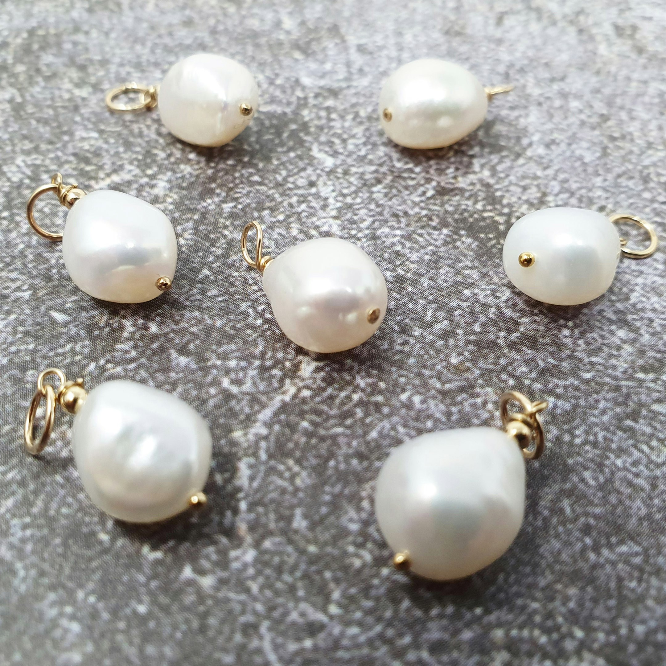 Harfi Gold Bell Birthstone Pendant Charms - Freshwater Pearl - June - Freshwater Pearl - June