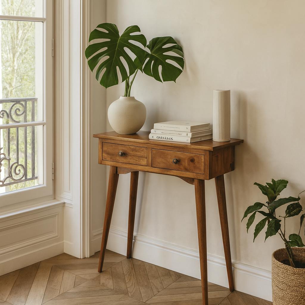 Rackhams Parma Mini Oak Mango Wood Hallway Console Table 2 Drawers
