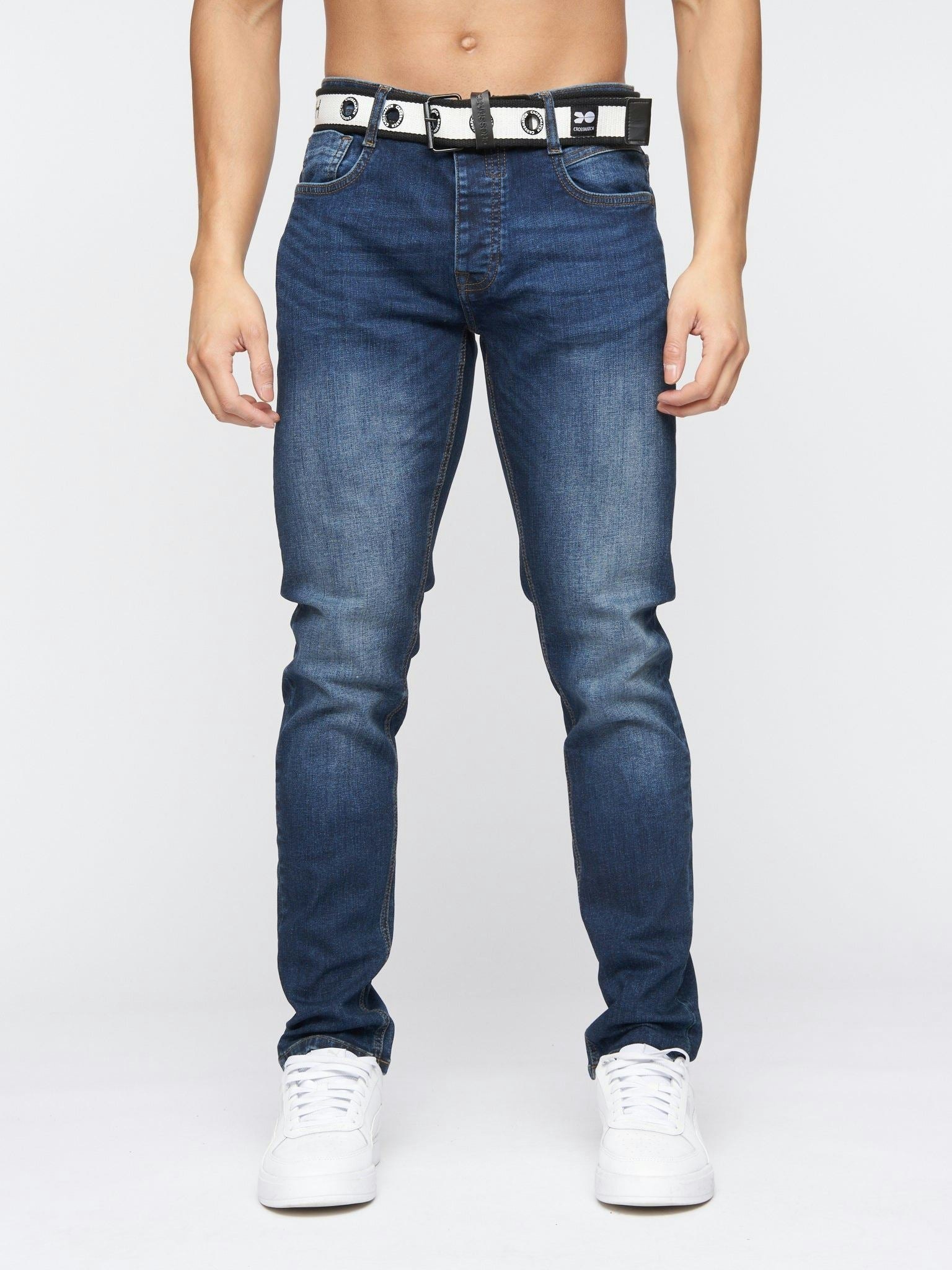 Crosshatch Men's Blue Barbeck Slim Fit Denim Jeans Tinted - W30 L30