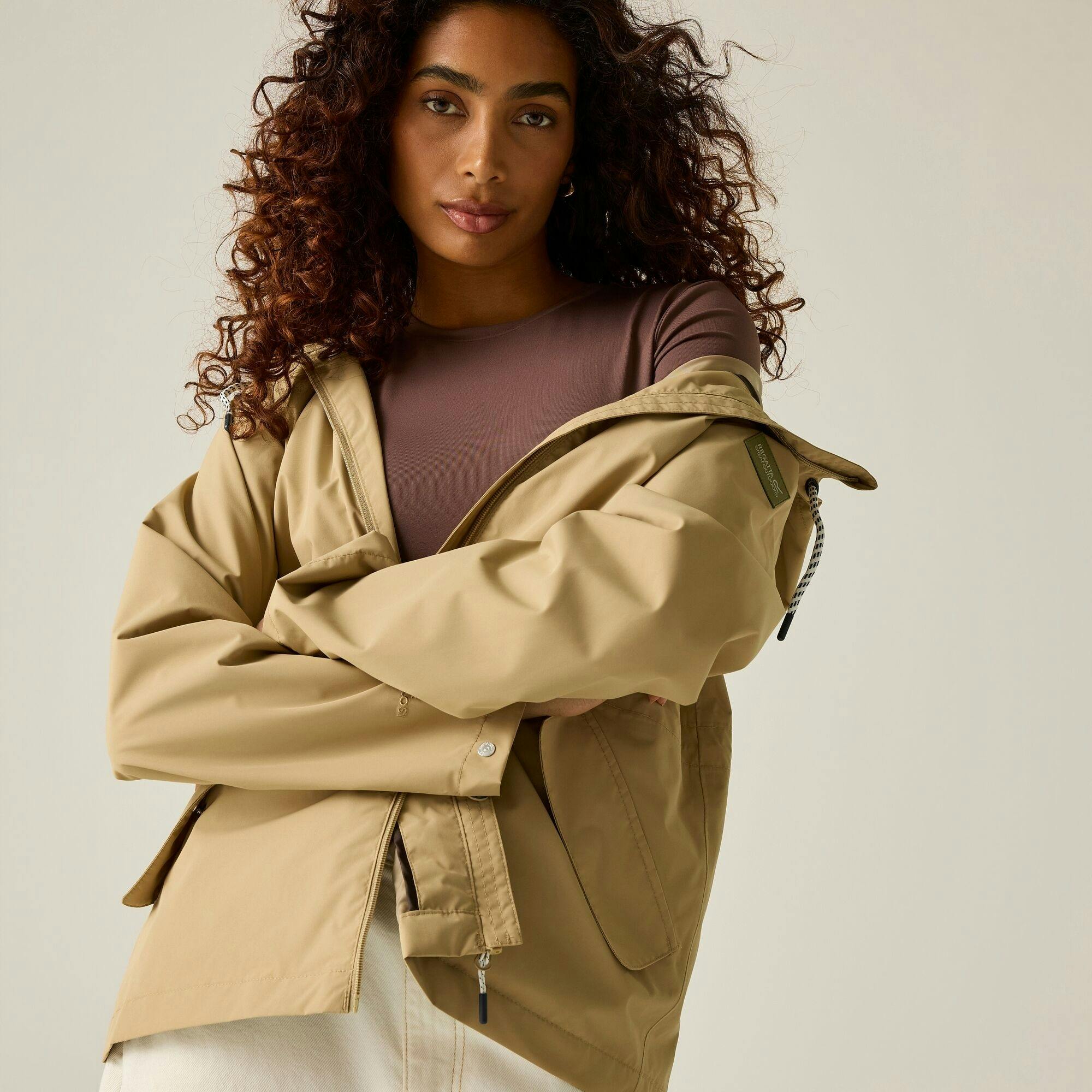 Regatta Women's Bayletta Grid Distress Waterproof Jacket - Barleycorn - 26 Uk - Barleycorn - 62% Polyester/38% Recycled Polyester