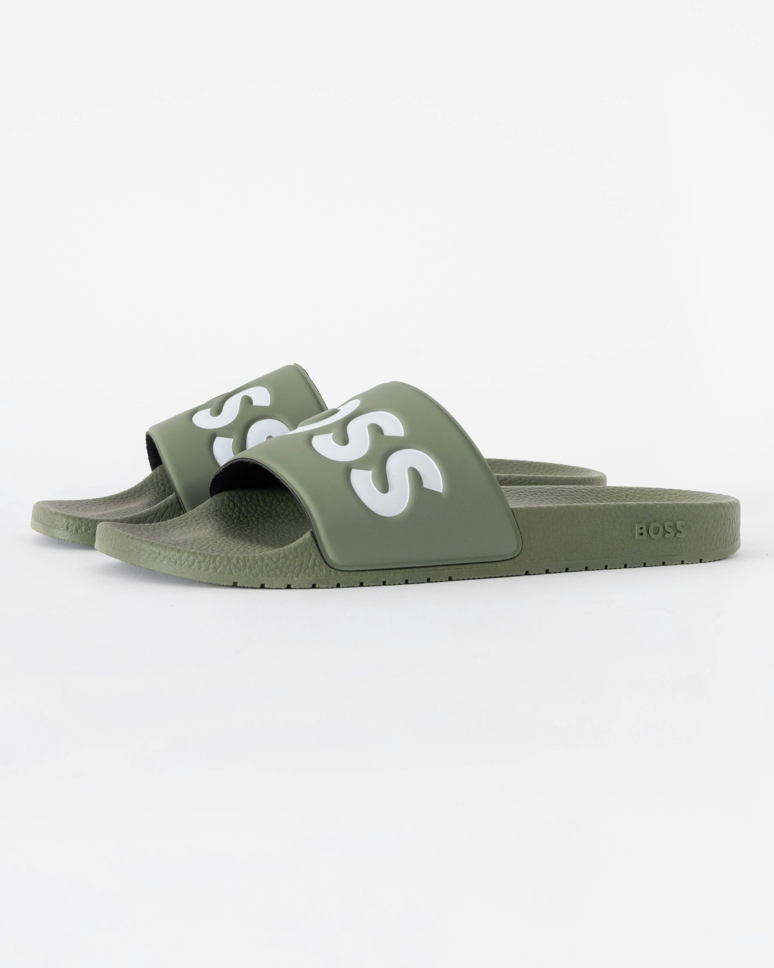 Boss Men's Orange/Green Aryeh Italian-Made Slides With Large Logo Detail - Open 351 - Open 351 - Uk12 Eu46 Us13