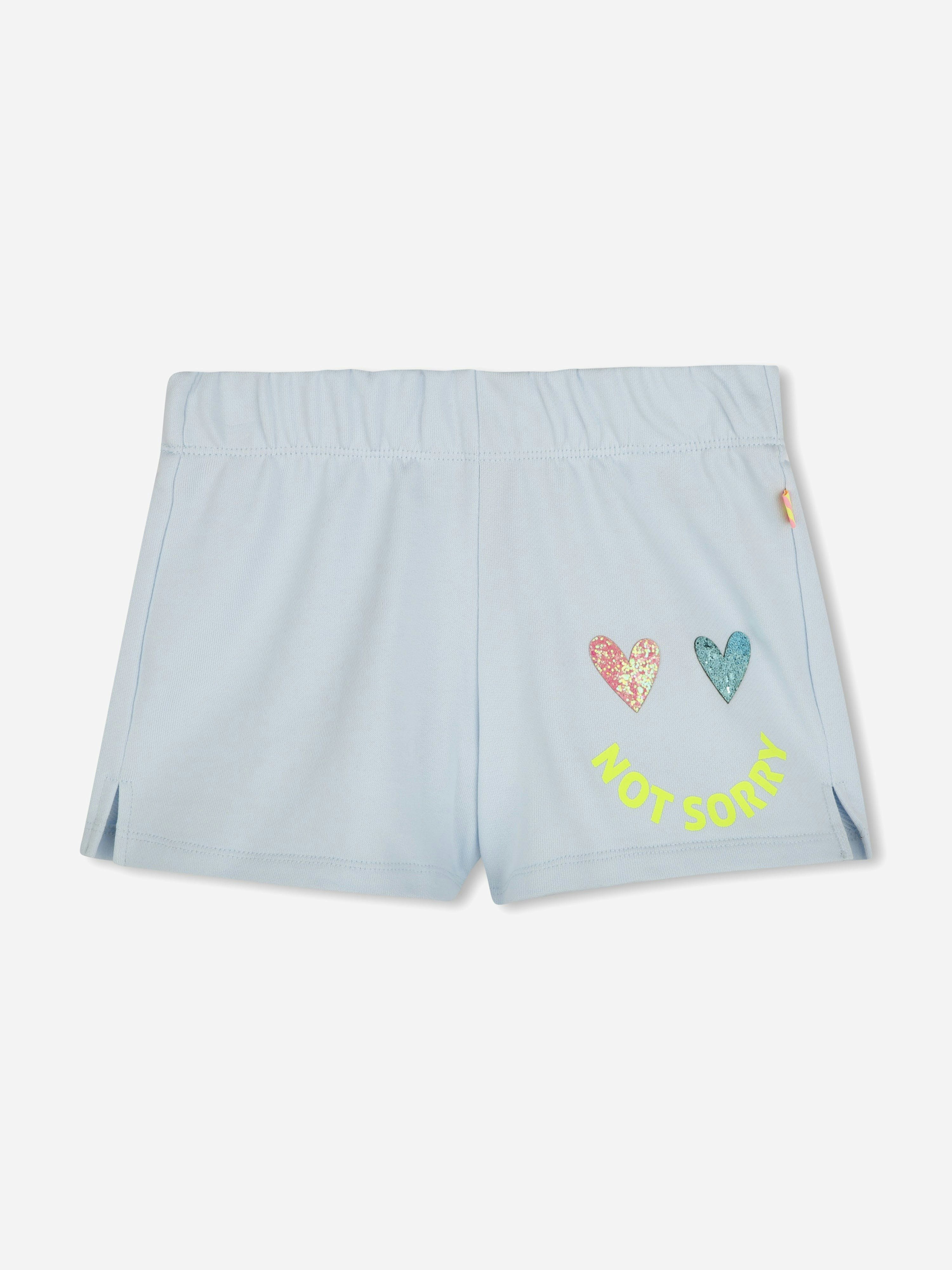 Billieblush Girls Blue Glitter Heart Shorts In - 4 Yrs