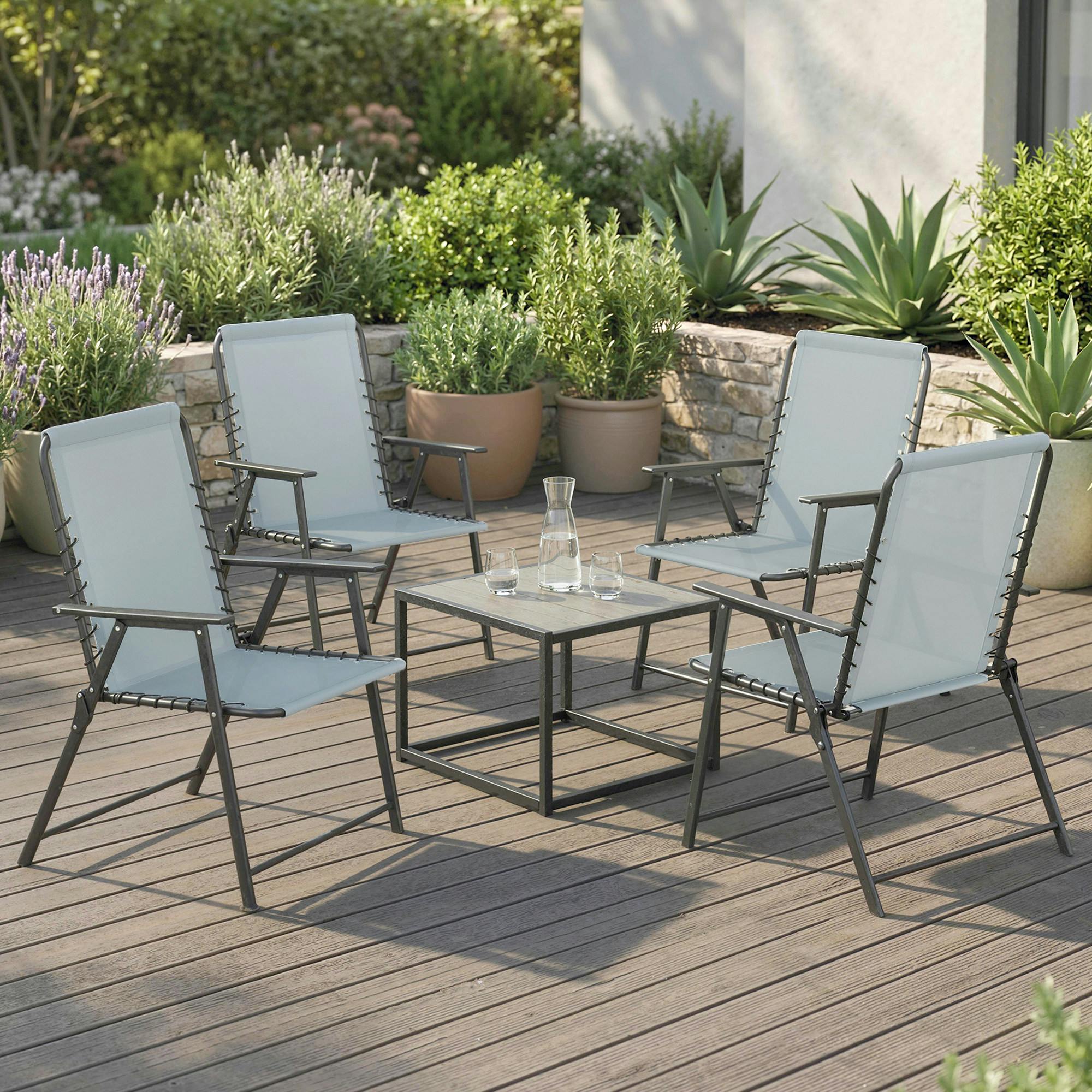 Rackhams Light/Grey Folding Garden Chairs, Outdoor Chairs Set - Folding Garden Chairs - Set Of 4