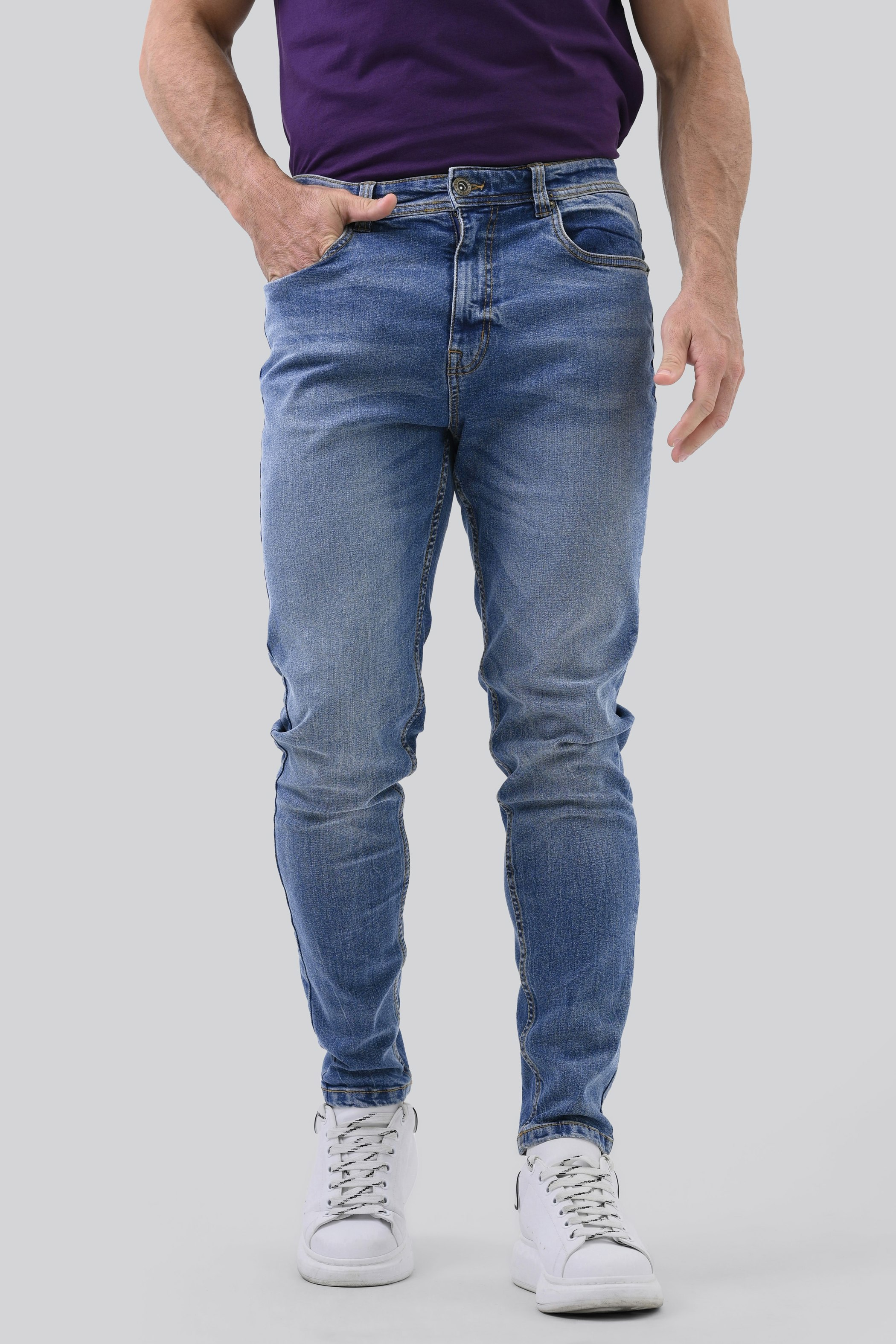 Enorsia Men's Blue Slim Fit Jeans - 38 - Mid - 98.5% Cotton 1.5% Spandex