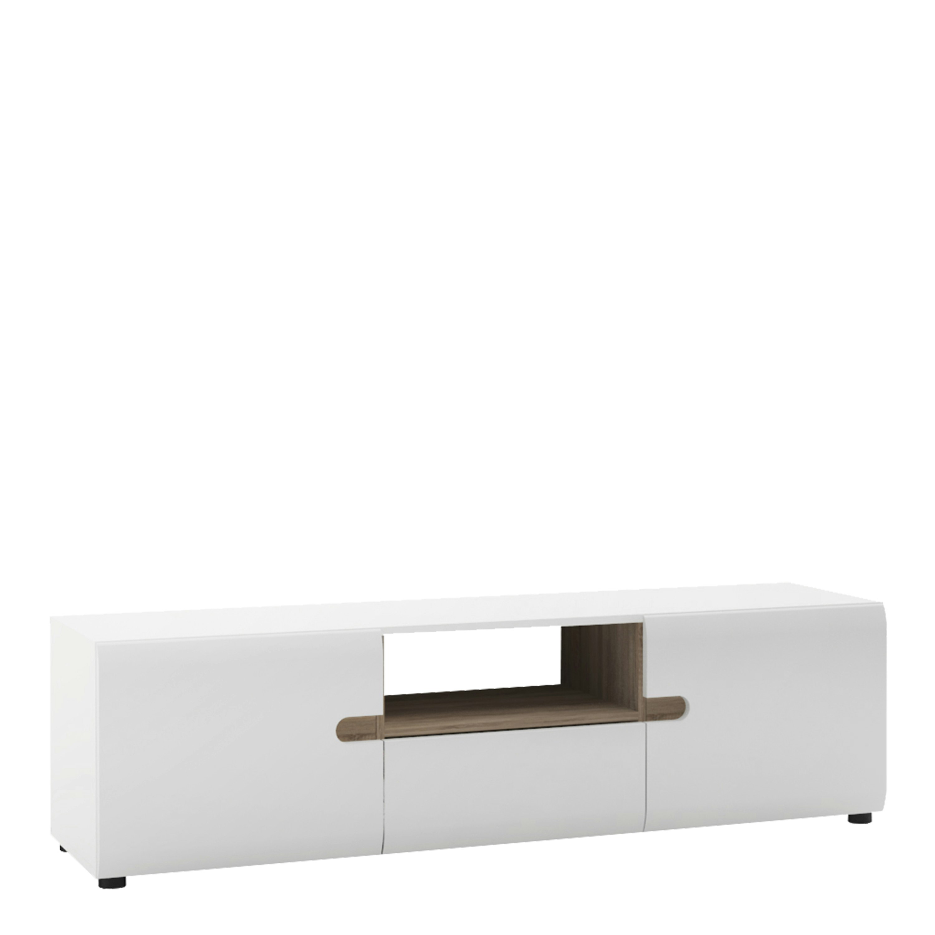Rackhams White Chelsea Living Wide Tv Unit In With A Truffle Oak Trim - 1