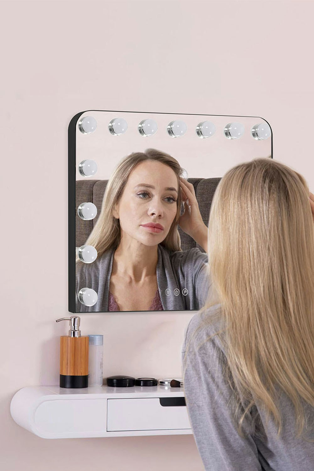 Living And Home Black Dimmable Hollywood Led Makeup Vanity Mirror