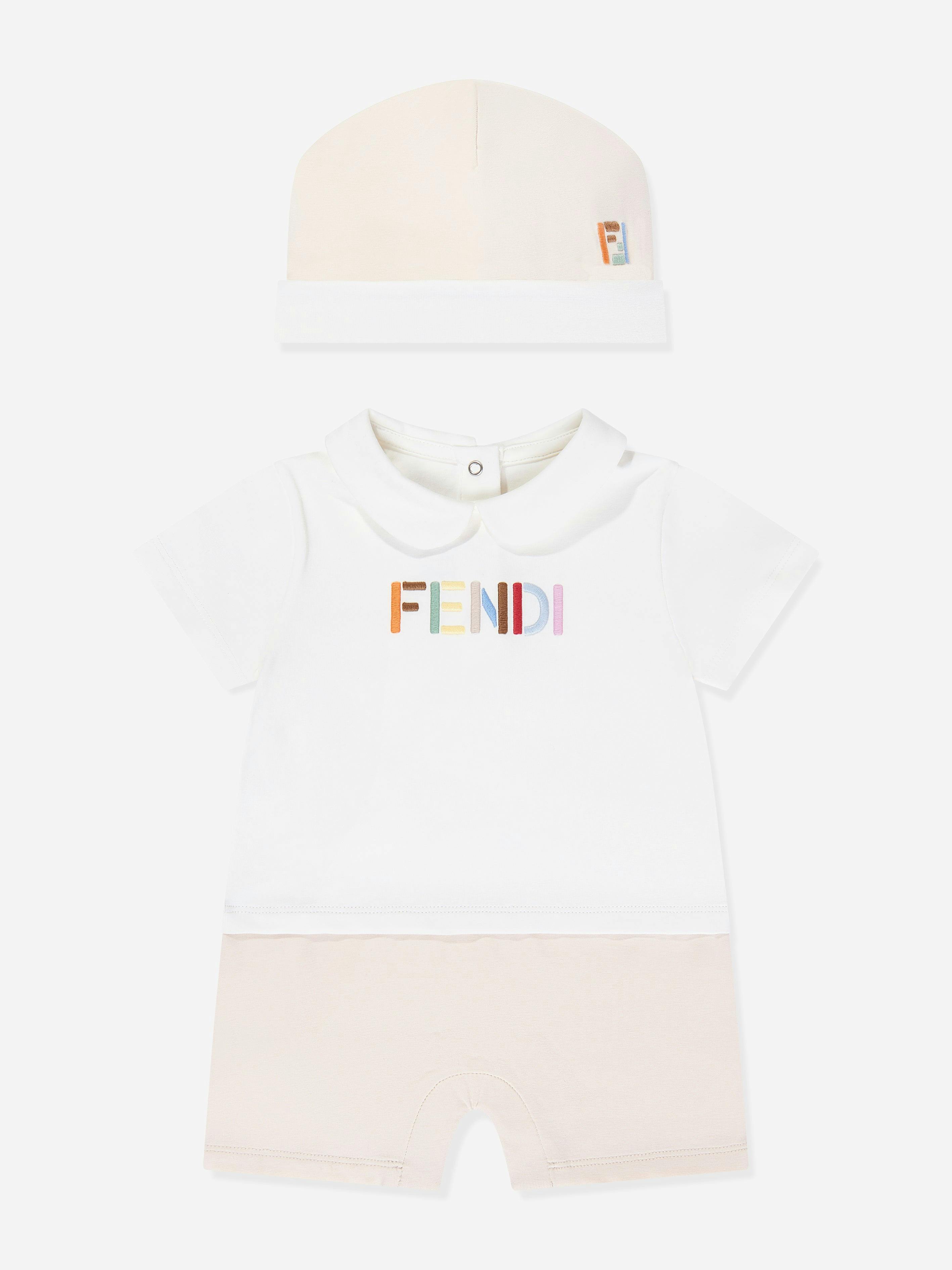 Fendi Kids Beige Fendi Baby Logo Romper Gift Set In - 1 Mth