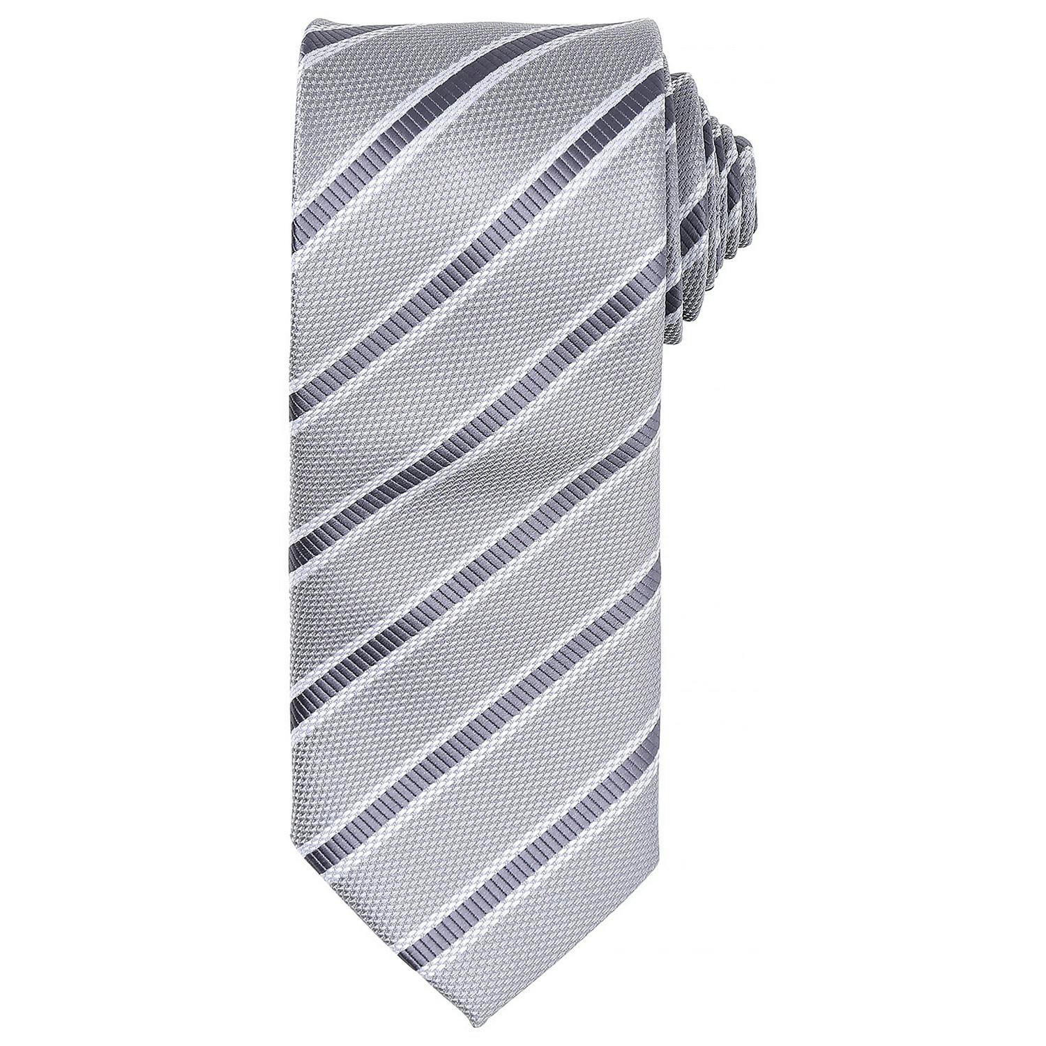Premier (One Size, Silver/Dark Grey) Mens Stripe Waffle Tie - Image 3