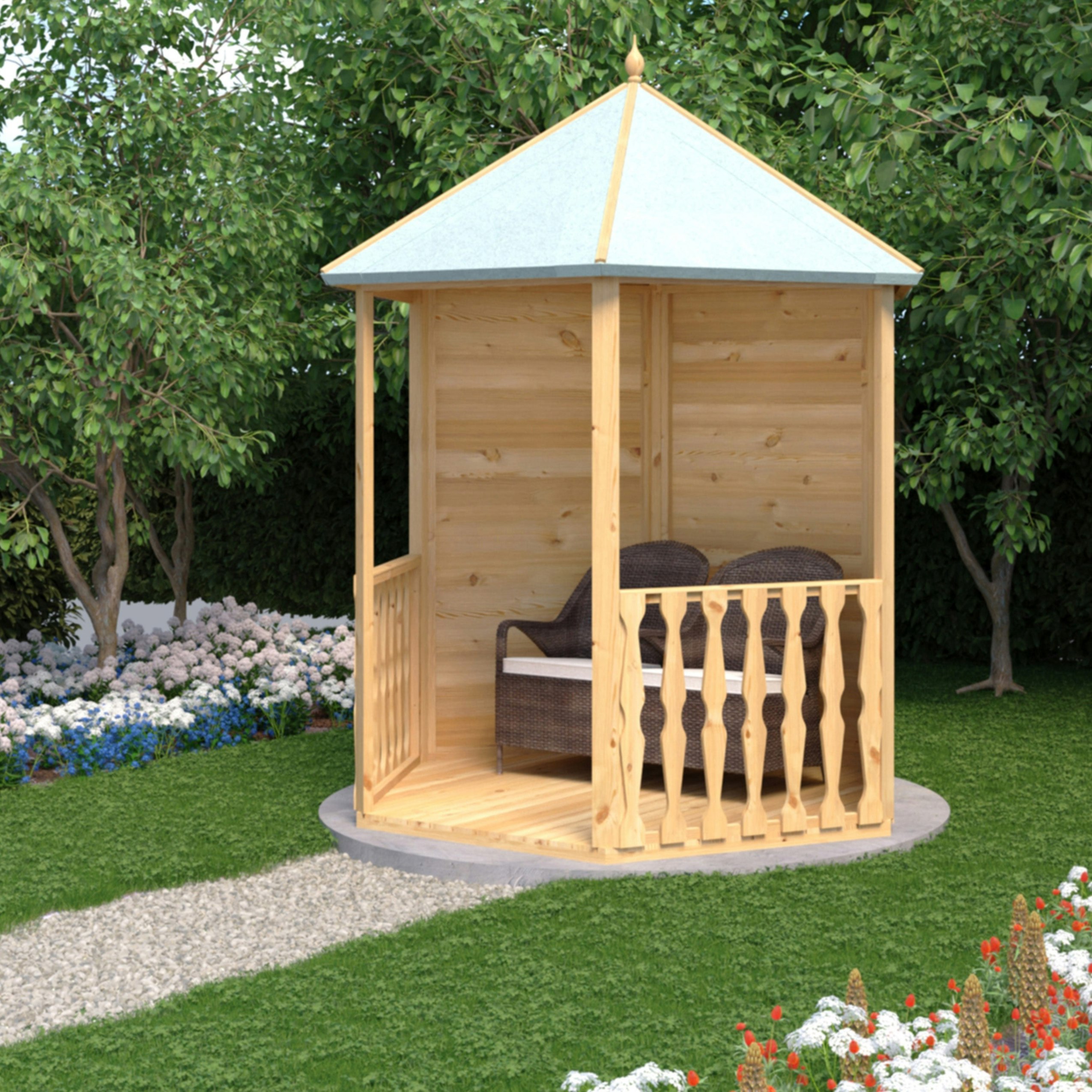 Rackhams Light Large 8X7 Gazebo Hexagonal Summerhouse