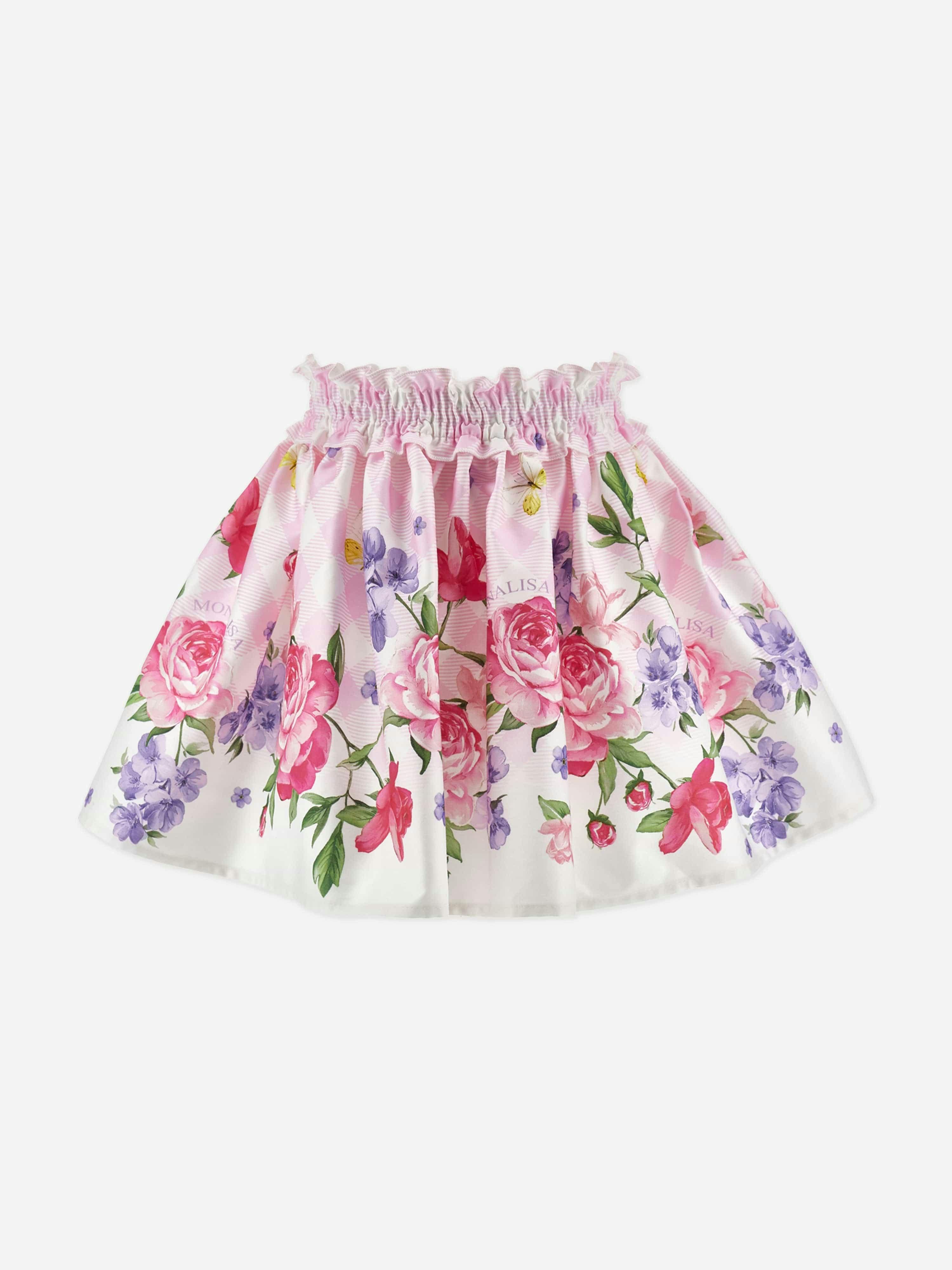 Monnalisa Girls Pink Garden Party Skirt In - 2 Yrs