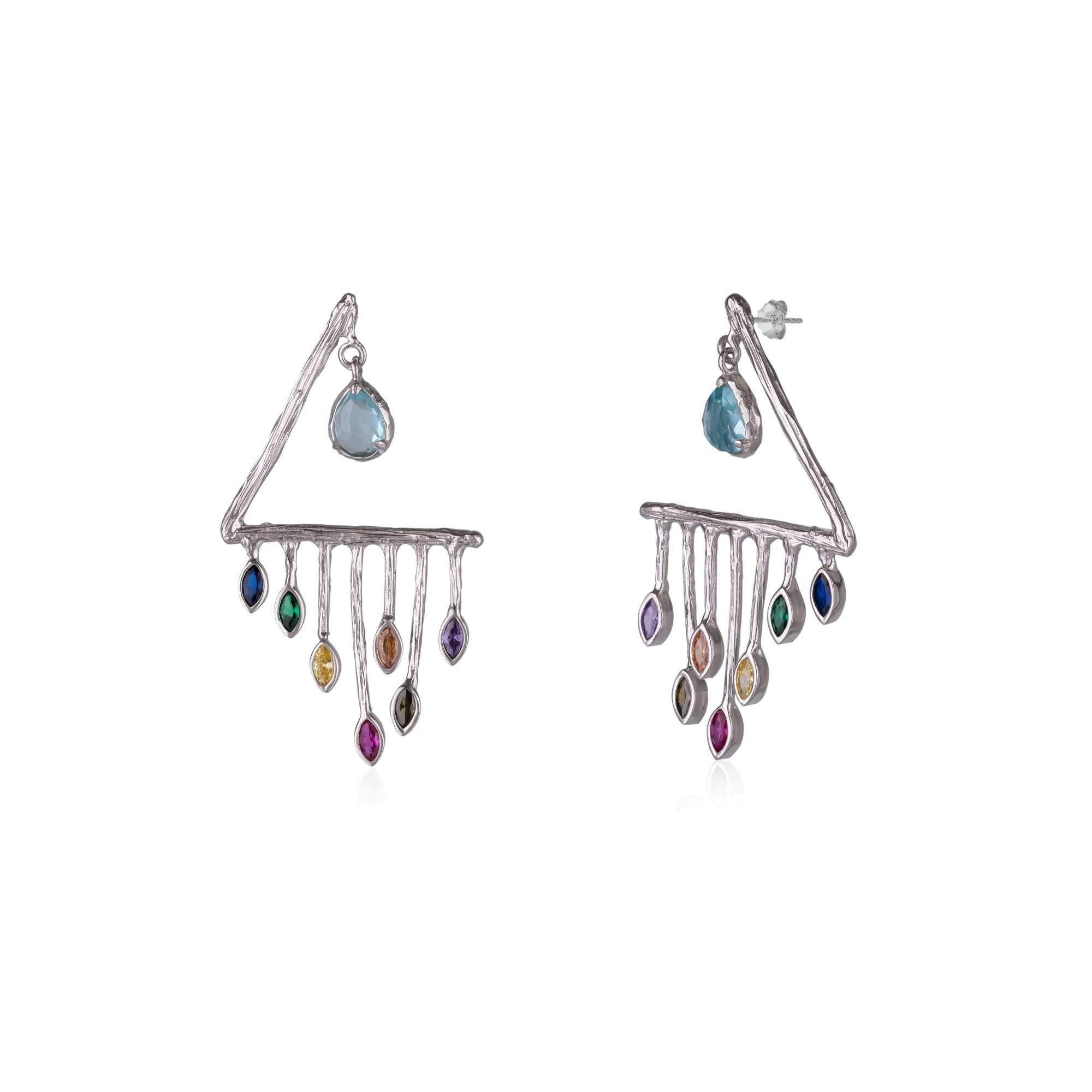 Spero London Silver Colourful Rainbow Rain Drop Earrings In Sterling