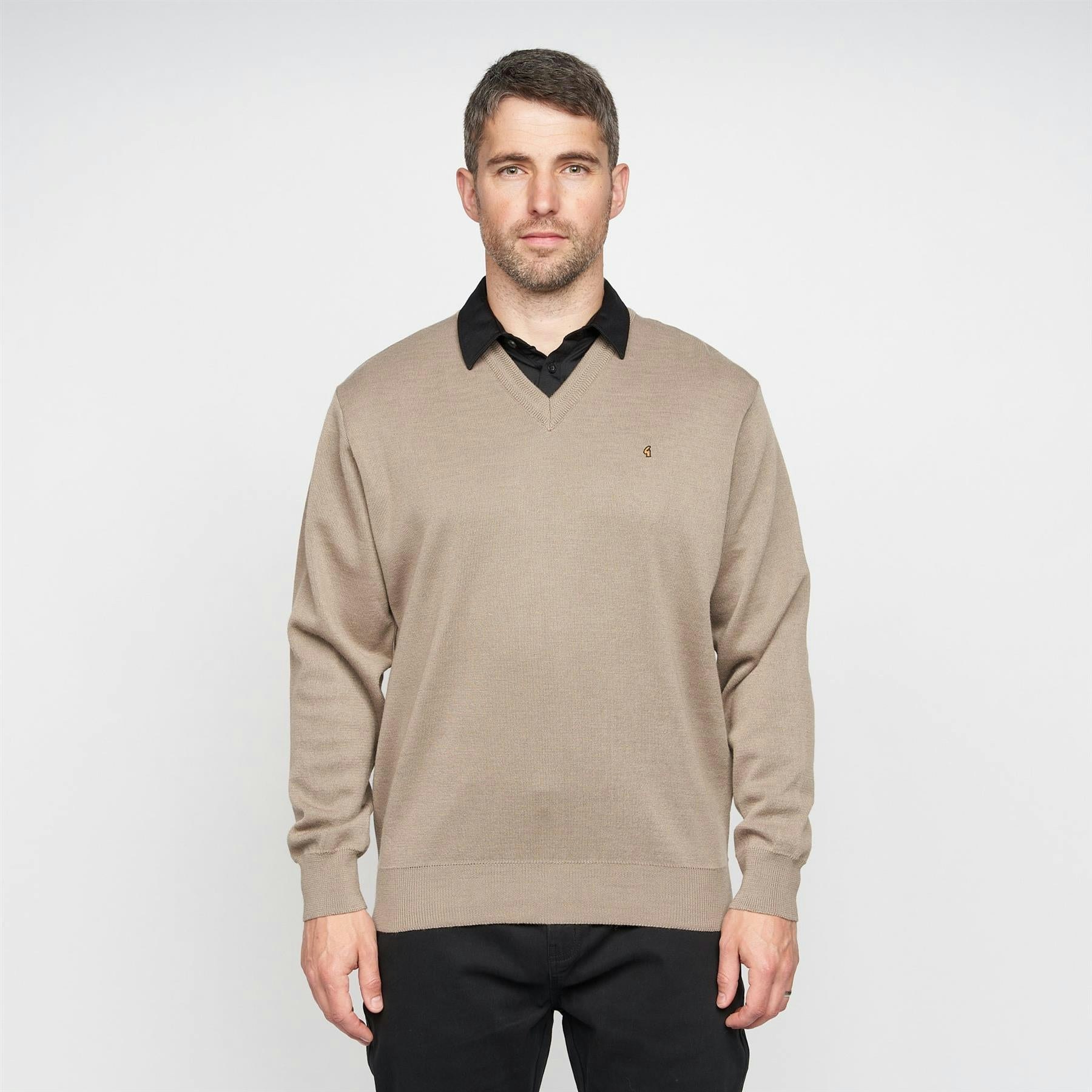 Gabicci Men's G00k01 Vee Neck Sweater Classic - Stone - L