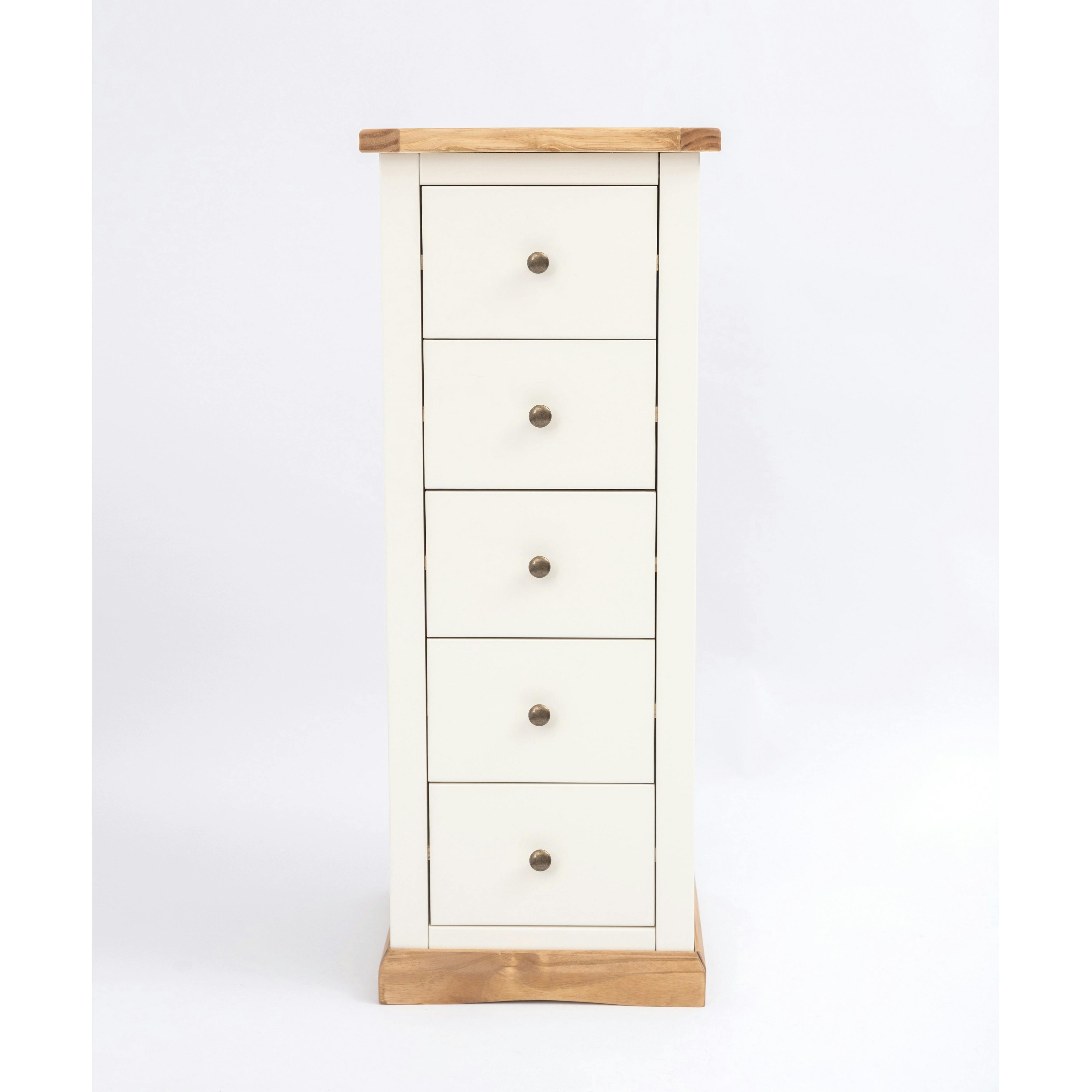 Rackhams White Trevi 5 Drawer Narrow Chest Of Drawers Brass Knob - Off