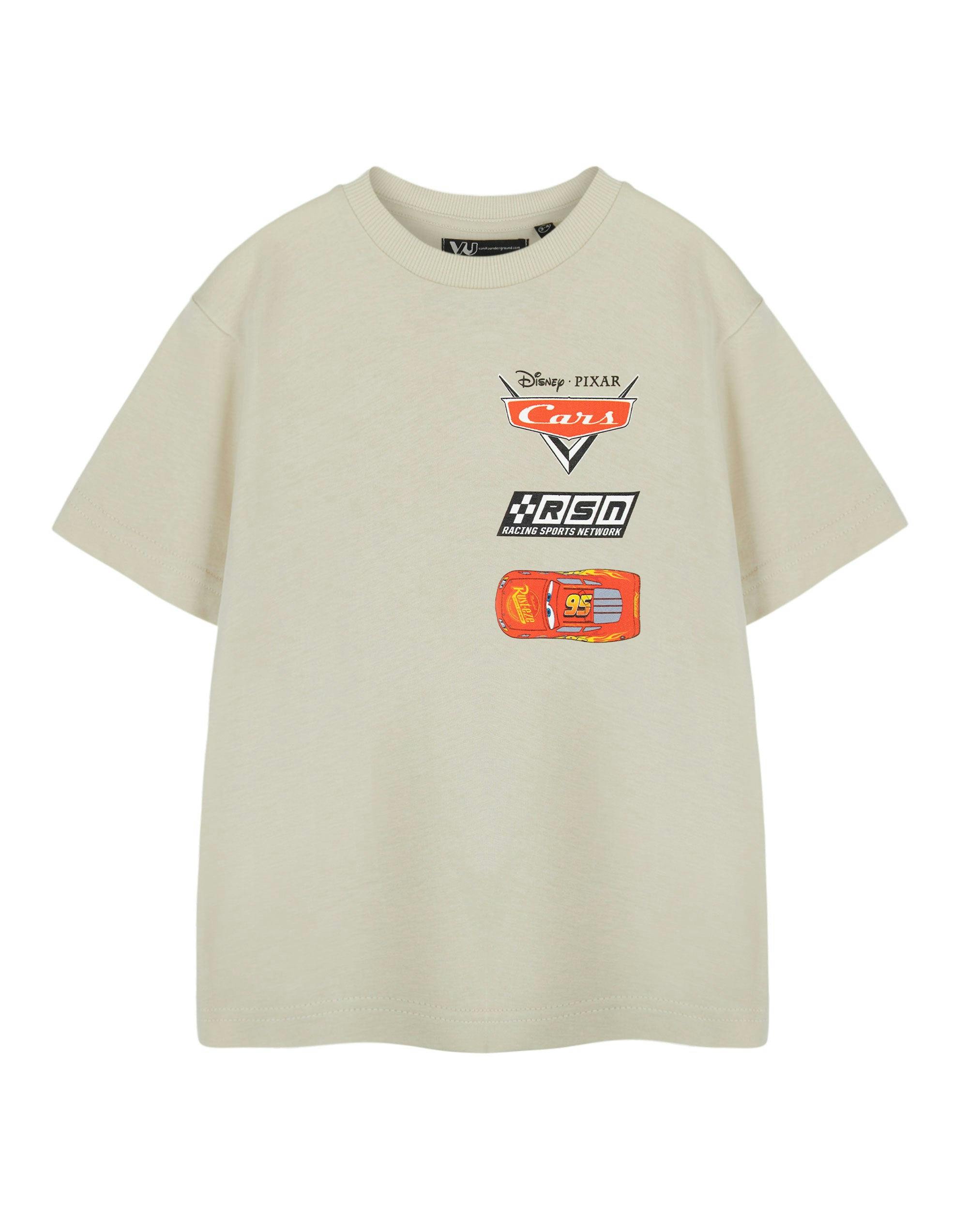 Vanilla Underground Boys Beige Disney Cars Racing Sports Network Short Sleeved T-Shirt - 3-4 Years