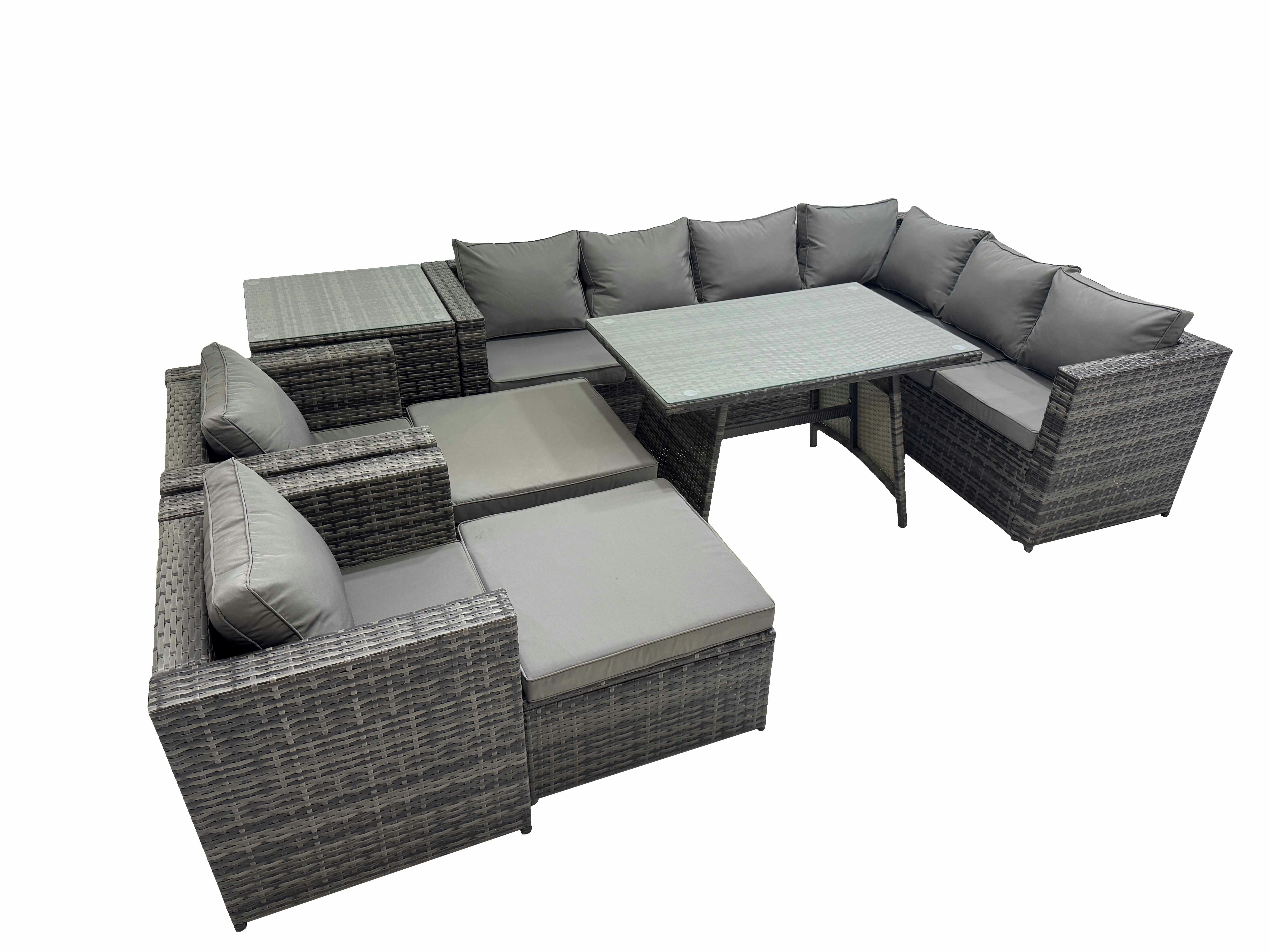 Fimous Dark/Grey Rattan Garden Furniture Patio Furniture Sets With Dining Table 2 Stools Side Table Mixed