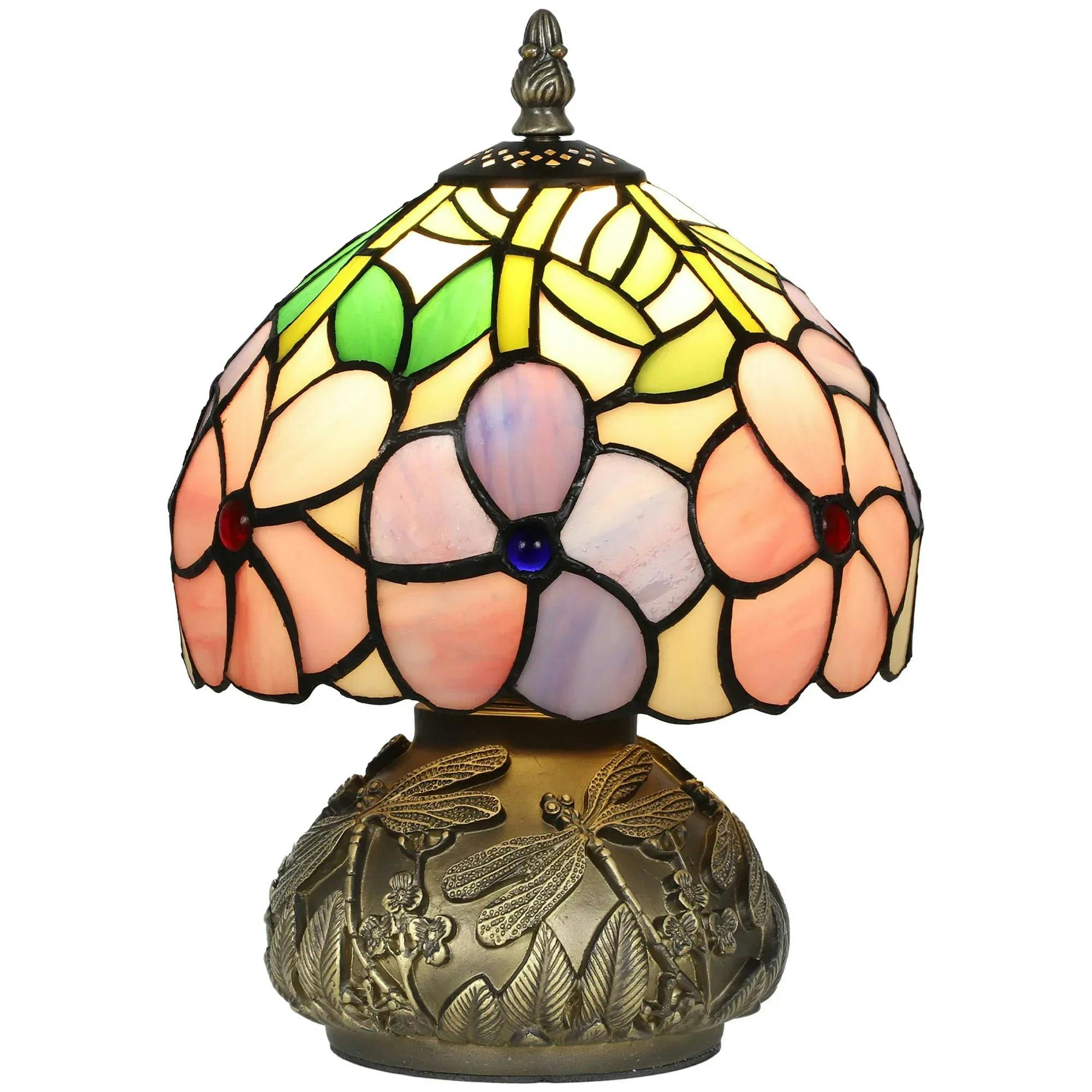 HOMCOM Tiffany Style Stained Glass Table Lamp - Small - Pink - Image 5