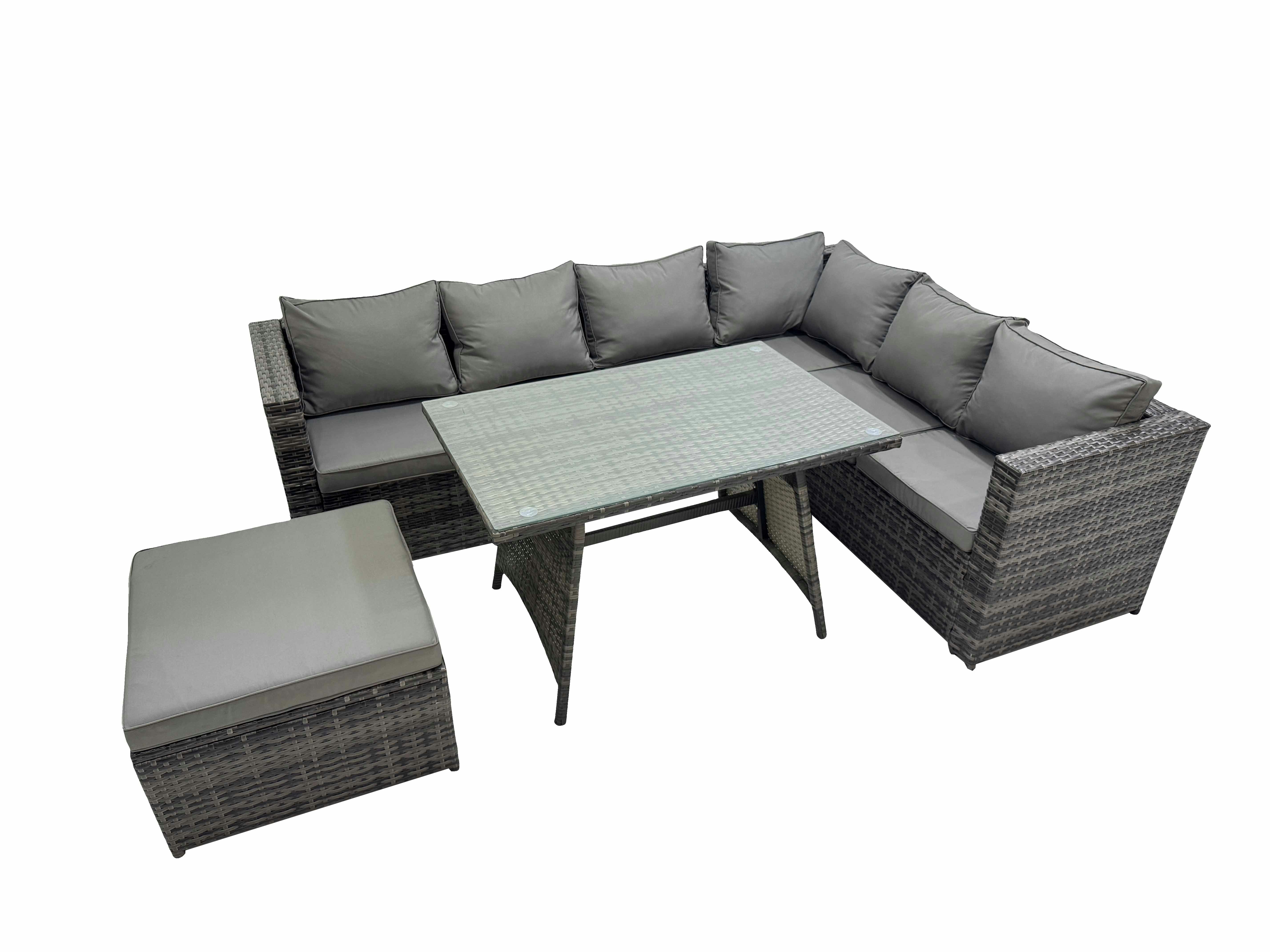 Fimous Dark/Grey Rattan Garden Furniture Patio Furniture Sets With Dining Table Big Stool Mixed