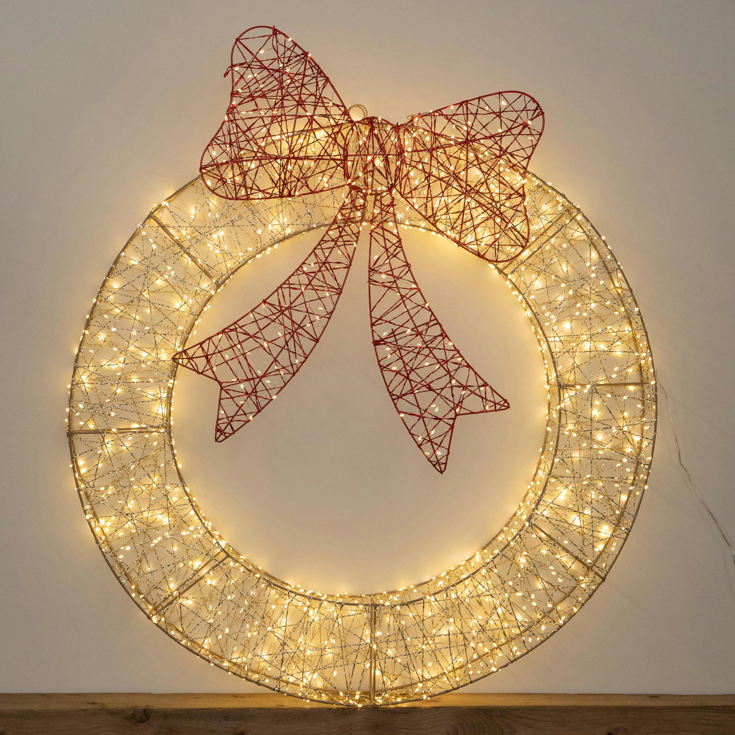 Samuel Alexander 90Cm Light Up Gold Twist Christmas Wreath With Red Bow And 1440 Warm White Leds, Gold - Image 3