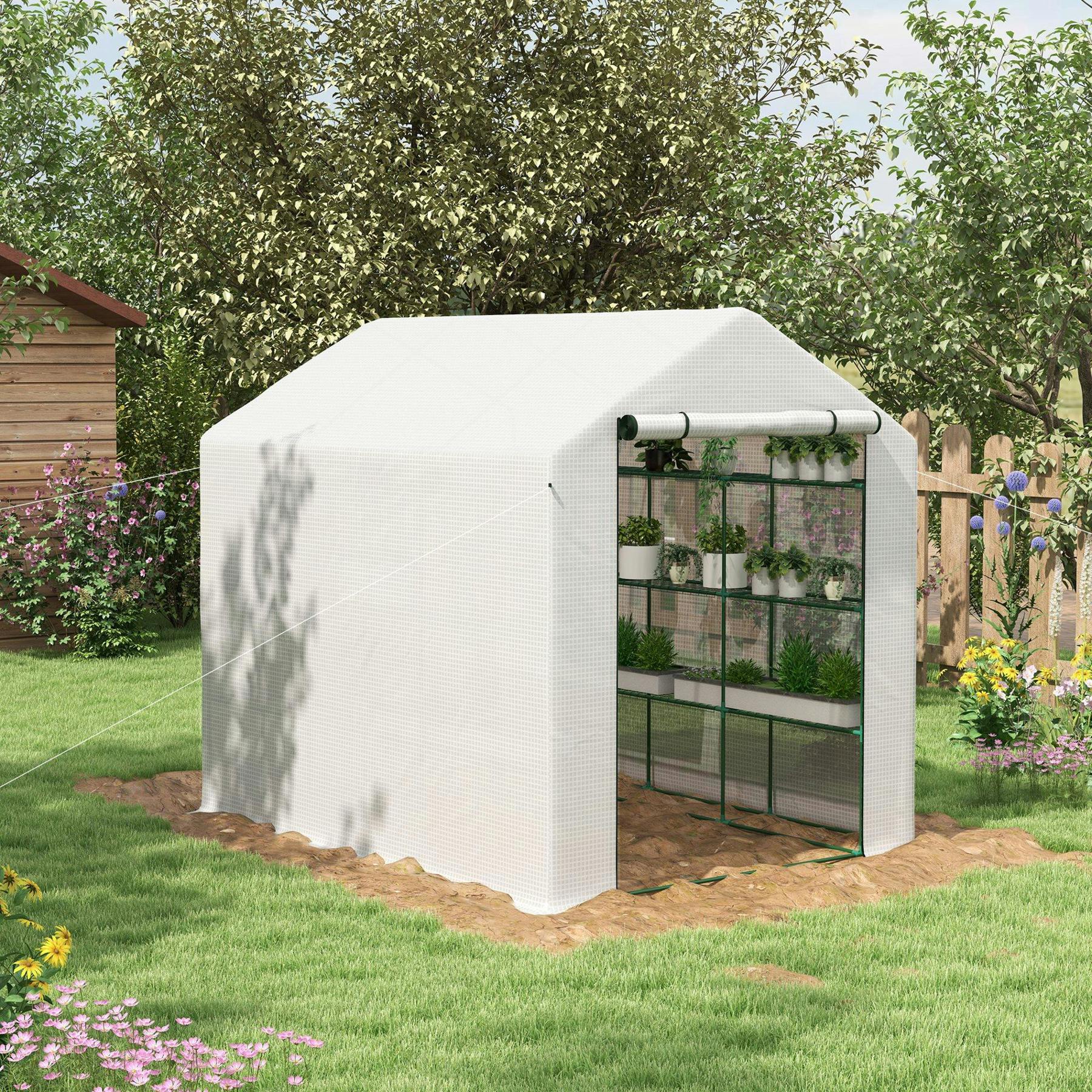 Rackhams White Walk-In Garden Greenhouse Shelves Polytunnel Steeple Grow House