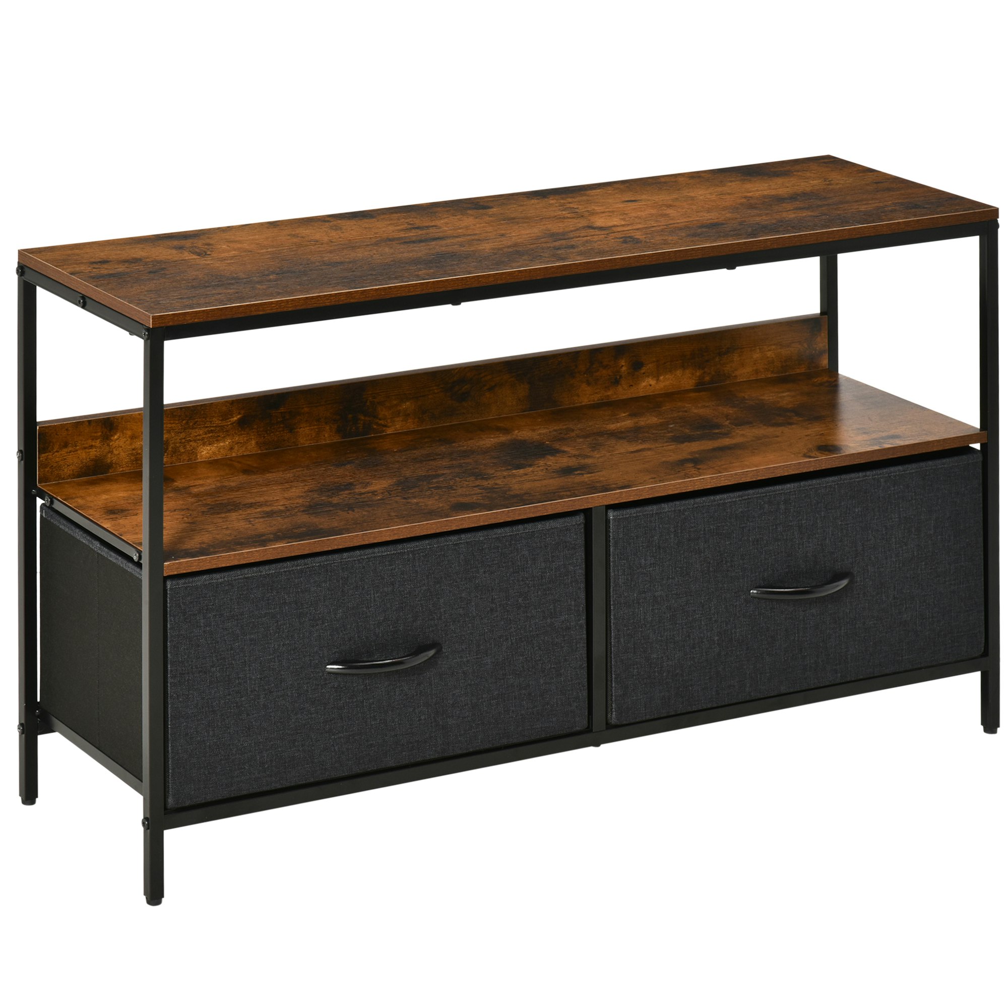 Rackhams Brown Tv Cabinet, Tv Console Unit With Foldable Linen Drawers Rustic - Rustic Size 2