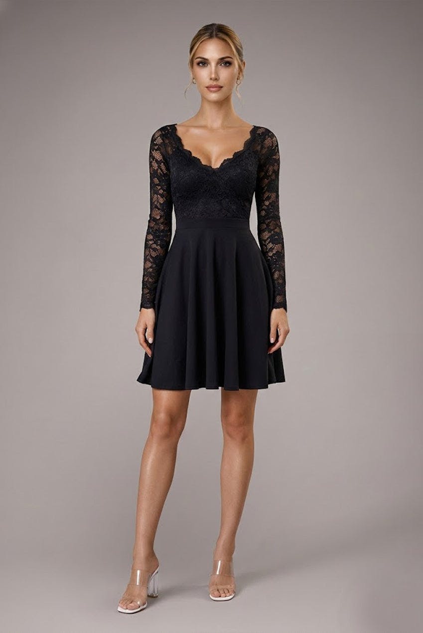 Goddiva Black Off The Shoulder Lace Skater Mini Dress - By - 8