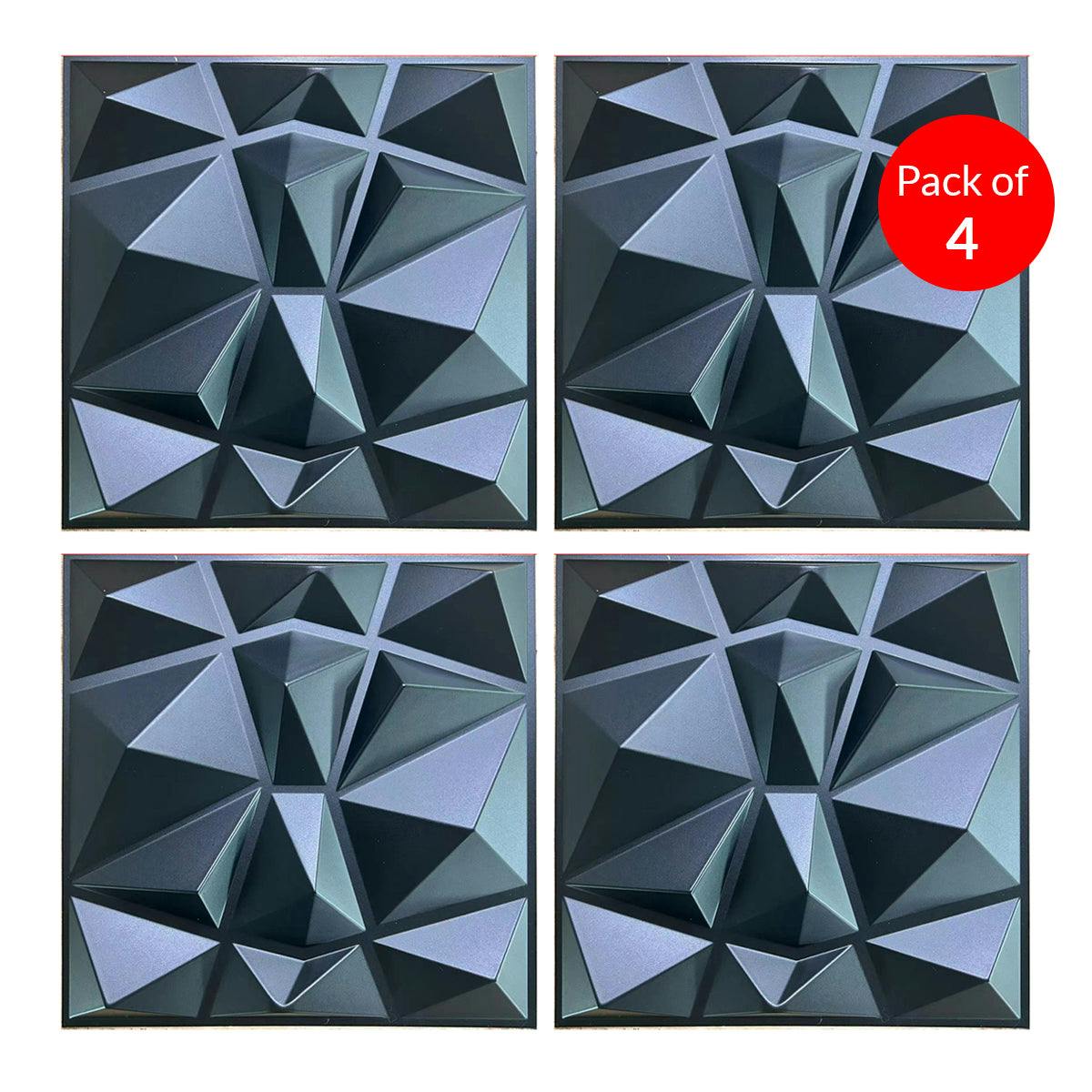 Ener-J Black 3D Pvc Wall Panel, Faceted Diamond Design, Size: 500X500x1mm | Pack Of 4