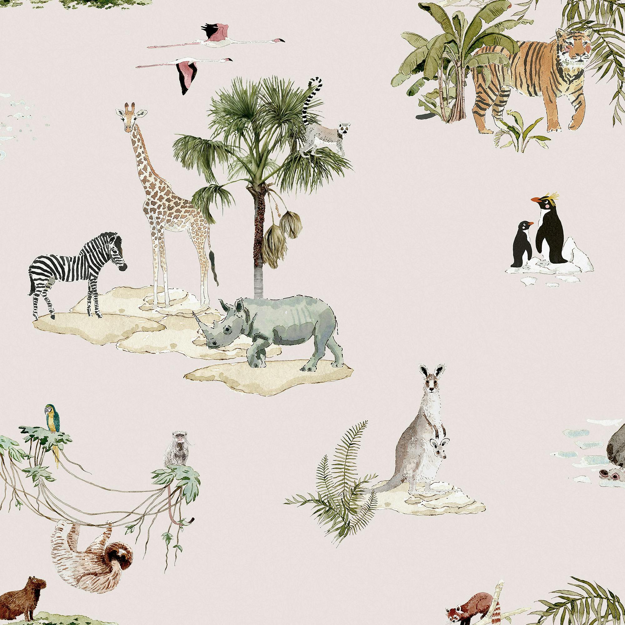 Rackhams Animals Of The World Chalk Blush Wallpaper