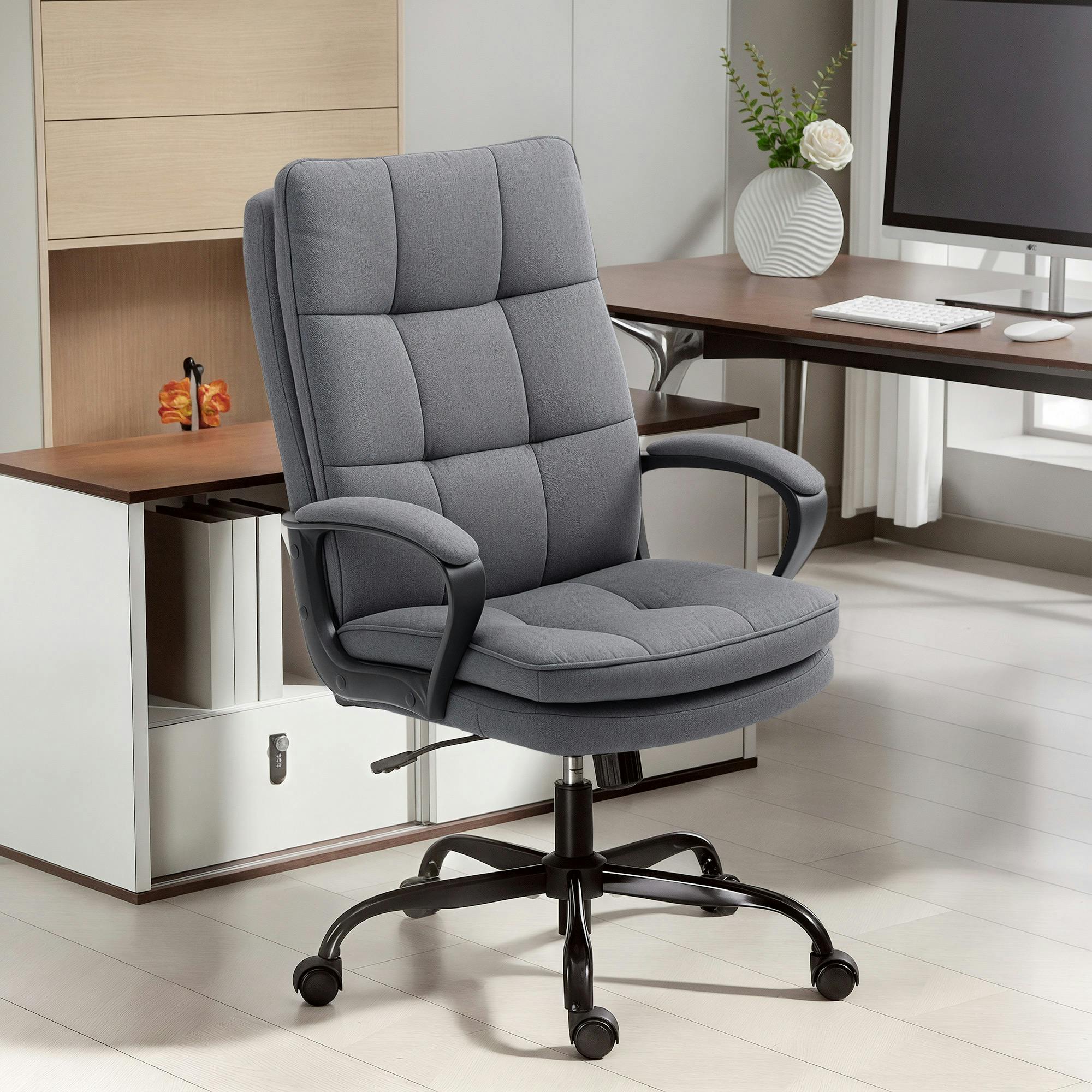 Rackhams Grey Fabric Office Chair, Computer Desk Chair For Home, Charcoal - Charcoal