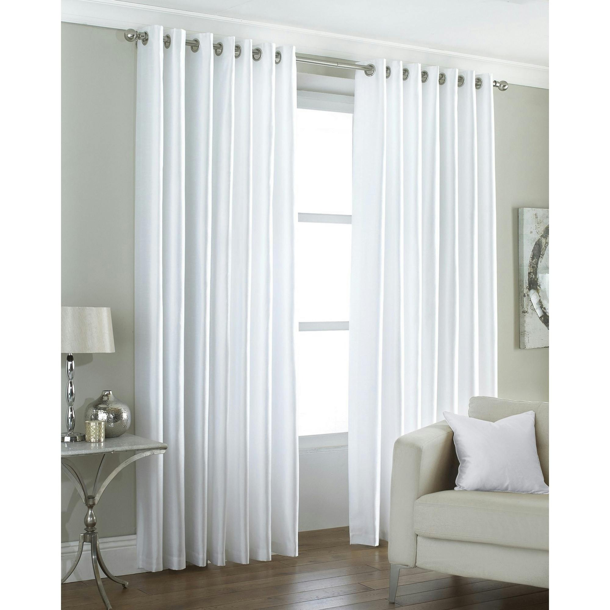 Riva Home White Fiji Faux Silk Ringtop Curtains - 66X54 (168X137cm) - 100% Polyester