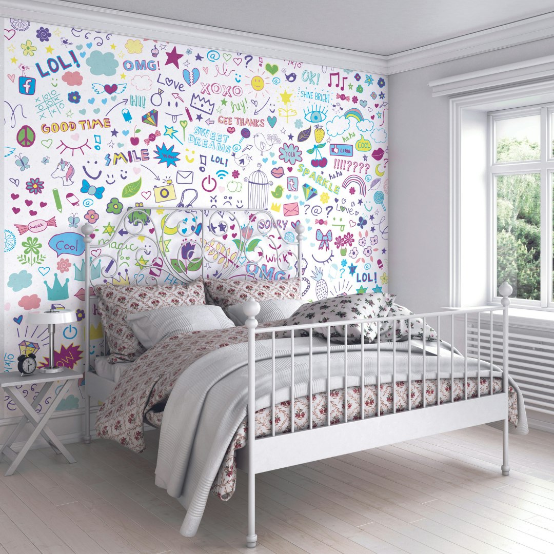 Rackhams Purple Social Doodle Text - Large - W350cm X H280cm