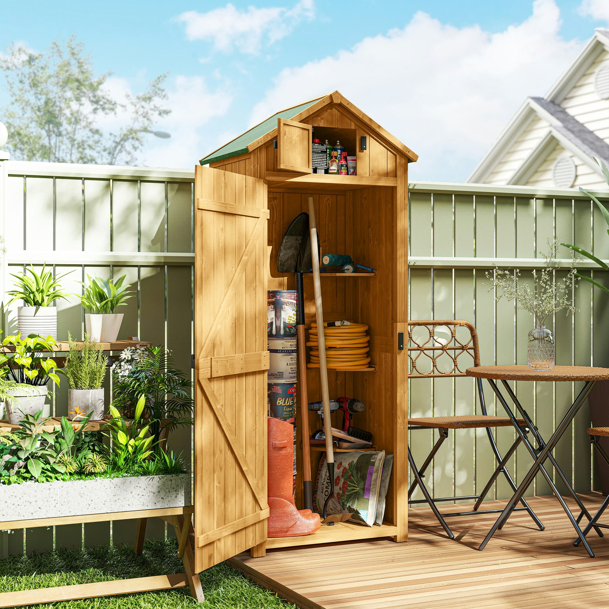 Rackhams Brown Wooden Garden Storage Shed Tool Storage Box, 77 X 54 X 179 Cm,