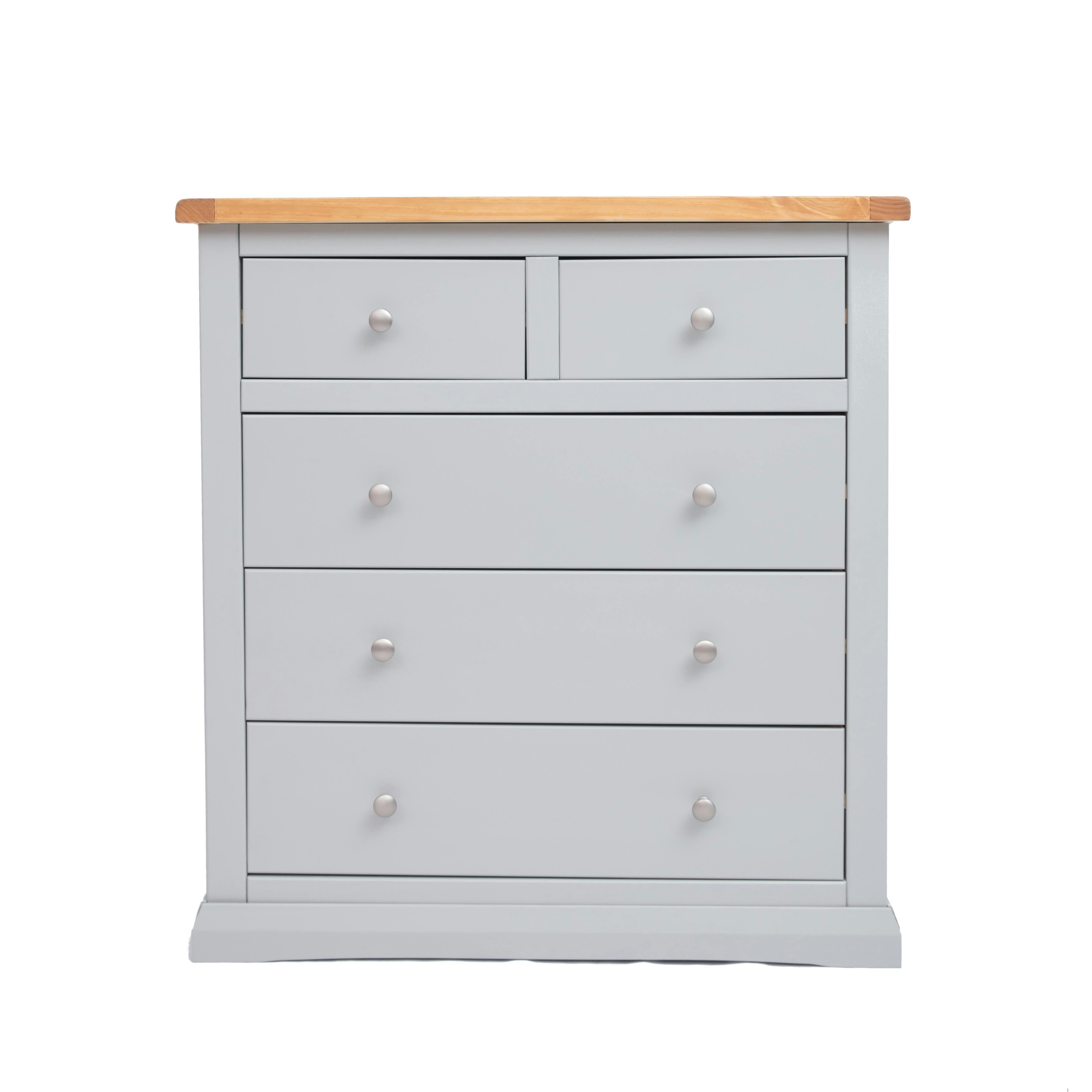 Rackhams Light/Grey Loreo 5 Drawer Chest Of Drawers Chrome Knob