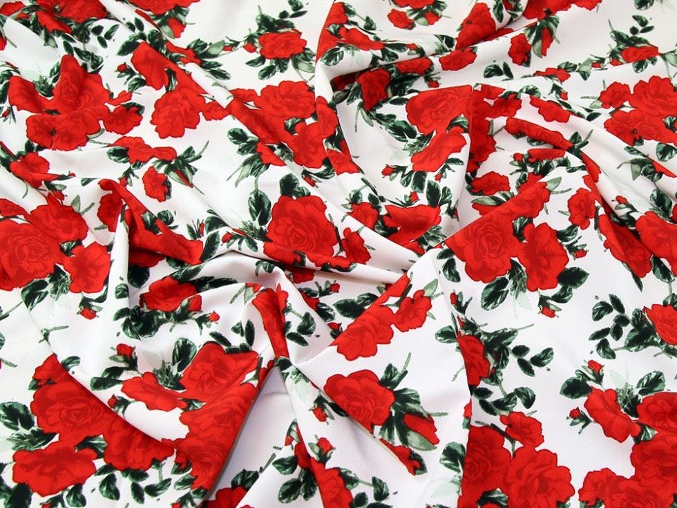 Minerva Ivory Core Range Deadstock Morrocaine Crepe Fabric - Flowers Design Dressmaking Fabric, 145 Cm / 58" Wide - Per Metre