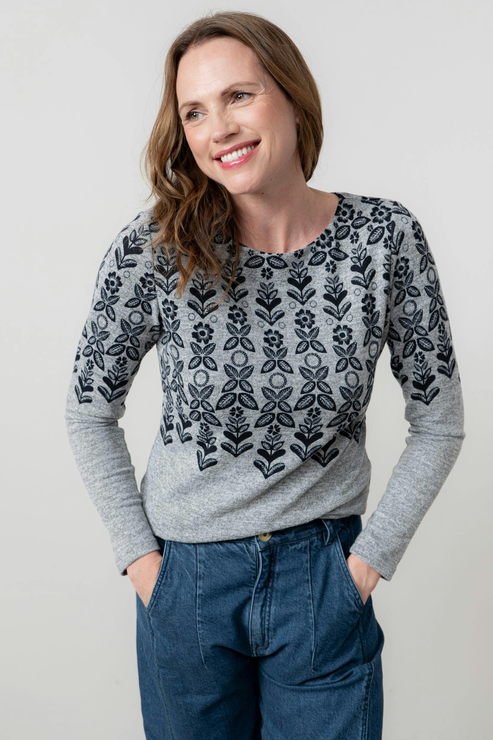 Lily & Me Grey Angela Fair Isle Print Knit Top - 20