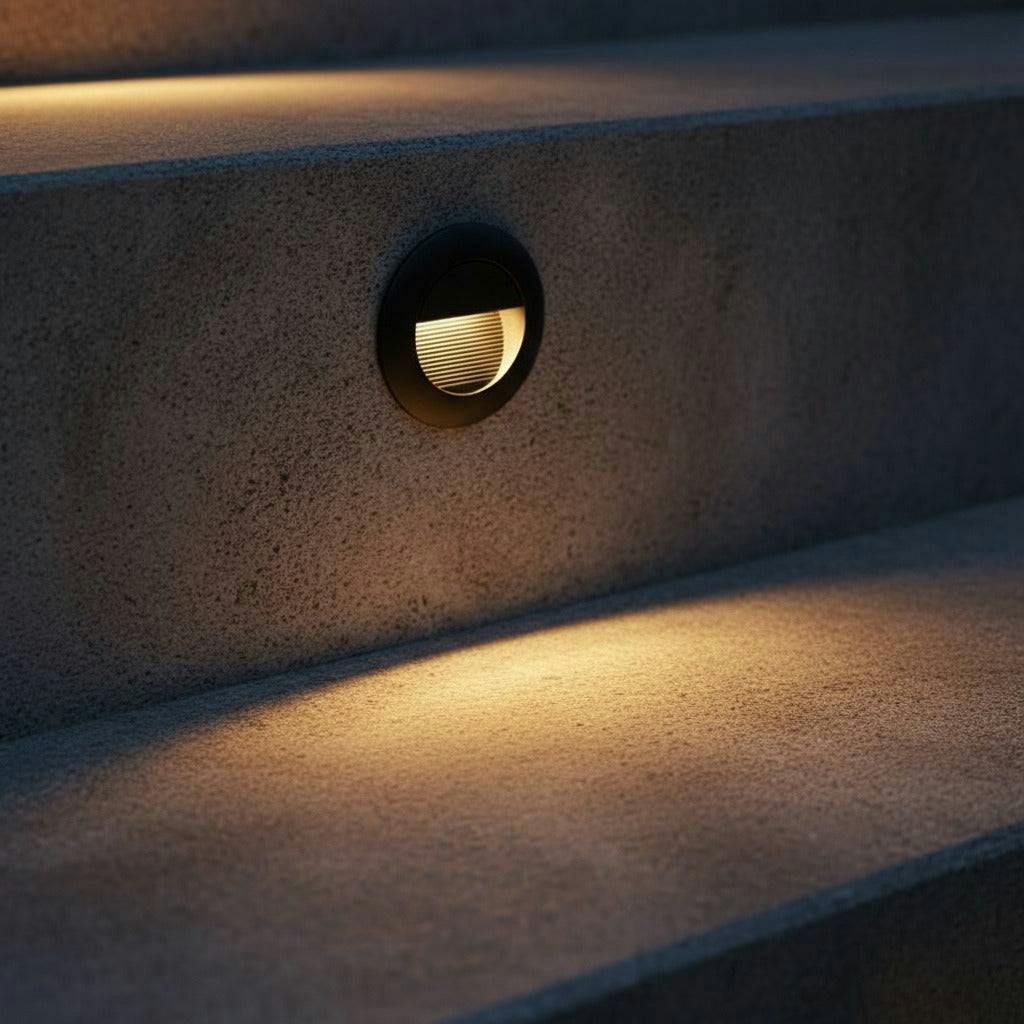 Rackhams Black/Light 3 Watt Round Recessed Outdoor Stair