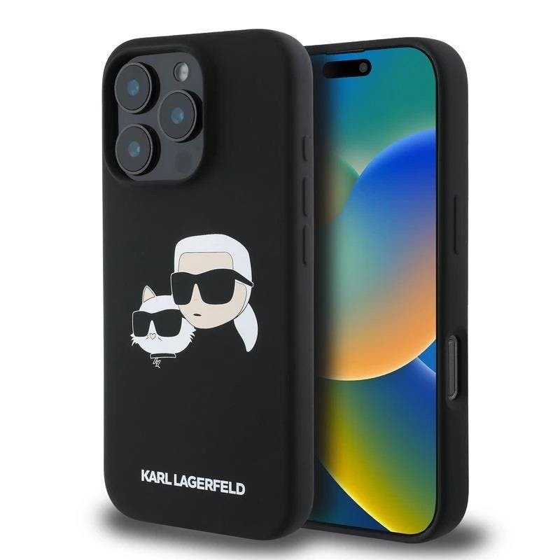Karl Lagerfeld Black Liquid Silicone Karl And Choupette Head With Magsafe Case For Iphone 16 Pro 6.3" - Klhmp16lskchpplk