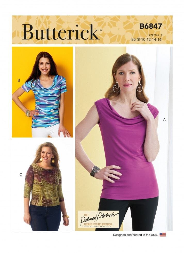 Butterick Women's Sewing Pattern 6847, Tops For B5 (8-10-12-14-16) - Intermediate - B5 (8-10-12-14-16)