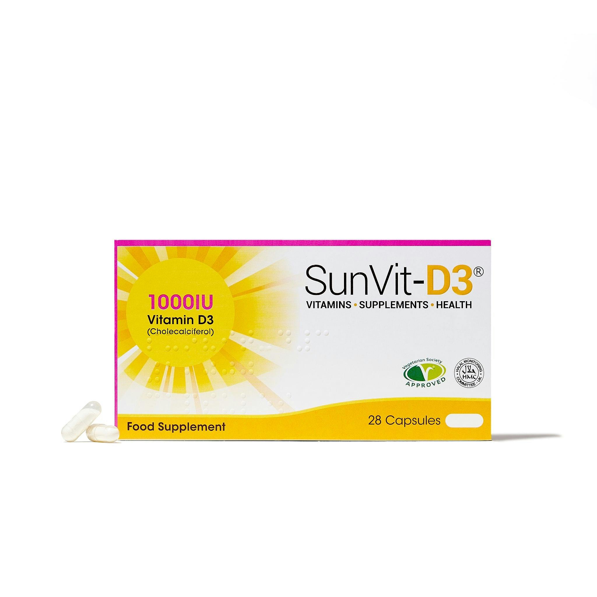 Sunvit-D3 1,000Iu (25Μg) 28, Low Strength Daily Vitamin D3 Capsules, For Adults & Children