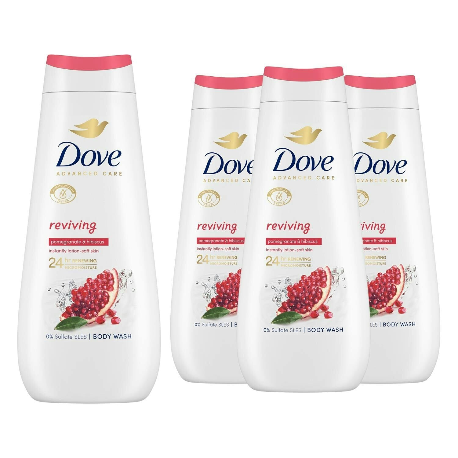Dove Advanced Care Reviving Body Wash 24H Renewing Micromoisture, 4X400ml